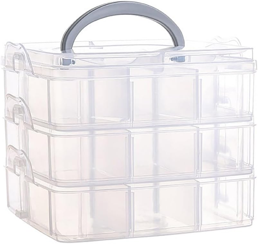 Three-Layer Detachable Transparent Storage Box, 3 Colors, 18 Grids, Plastic Organizer Box for Cosmetics, Jewelry, Craft Supplies, 15X15X12.5Cm