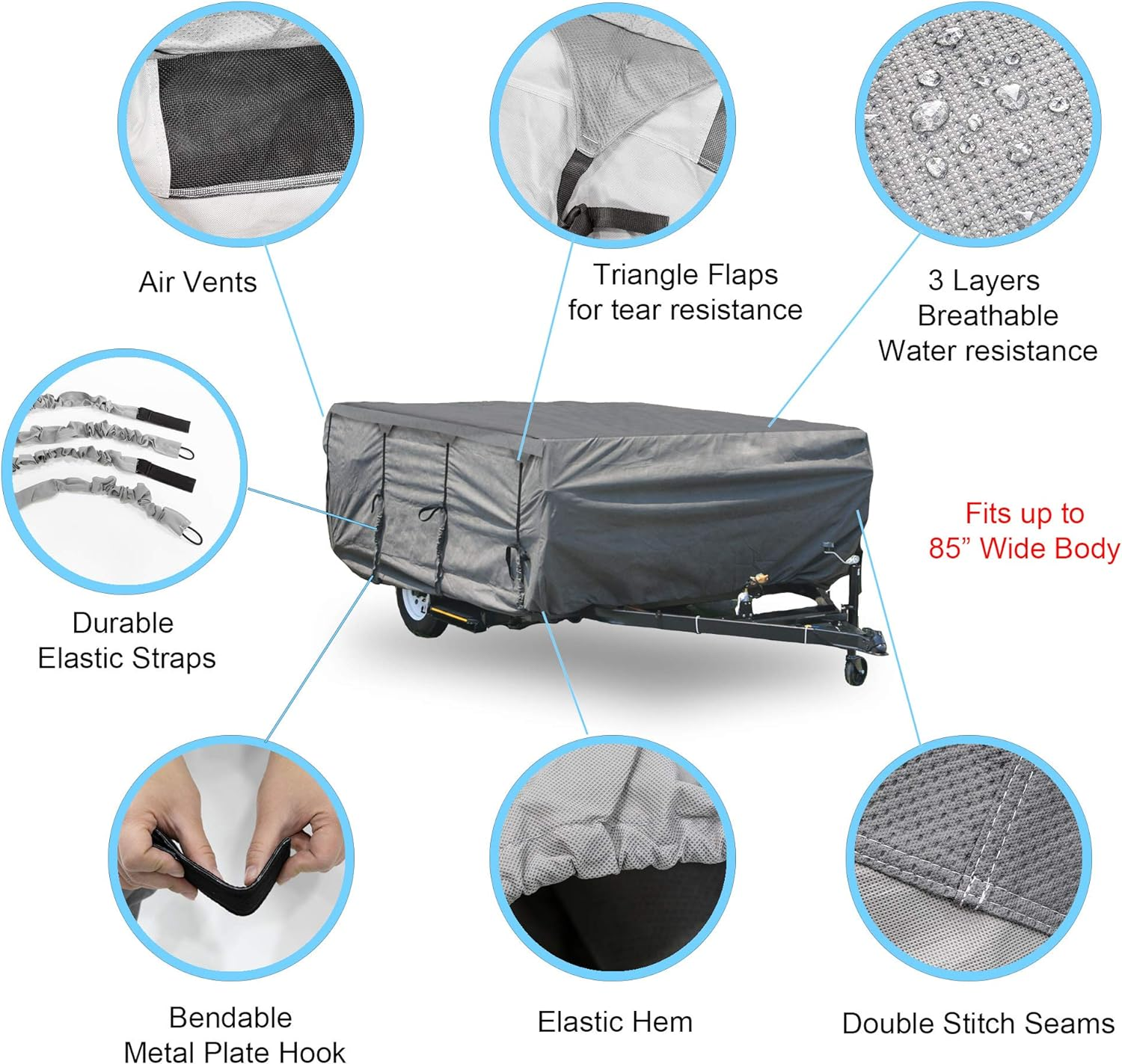 GEARFLAG Pop-Up Camper Cover Fits 14' - 16' Reinforced Windproof Side-Straps, Anti-Uv Water-Resistance Heavy Duty Triple Layers for Trailer RV (Fits 14' - 16') image number 4