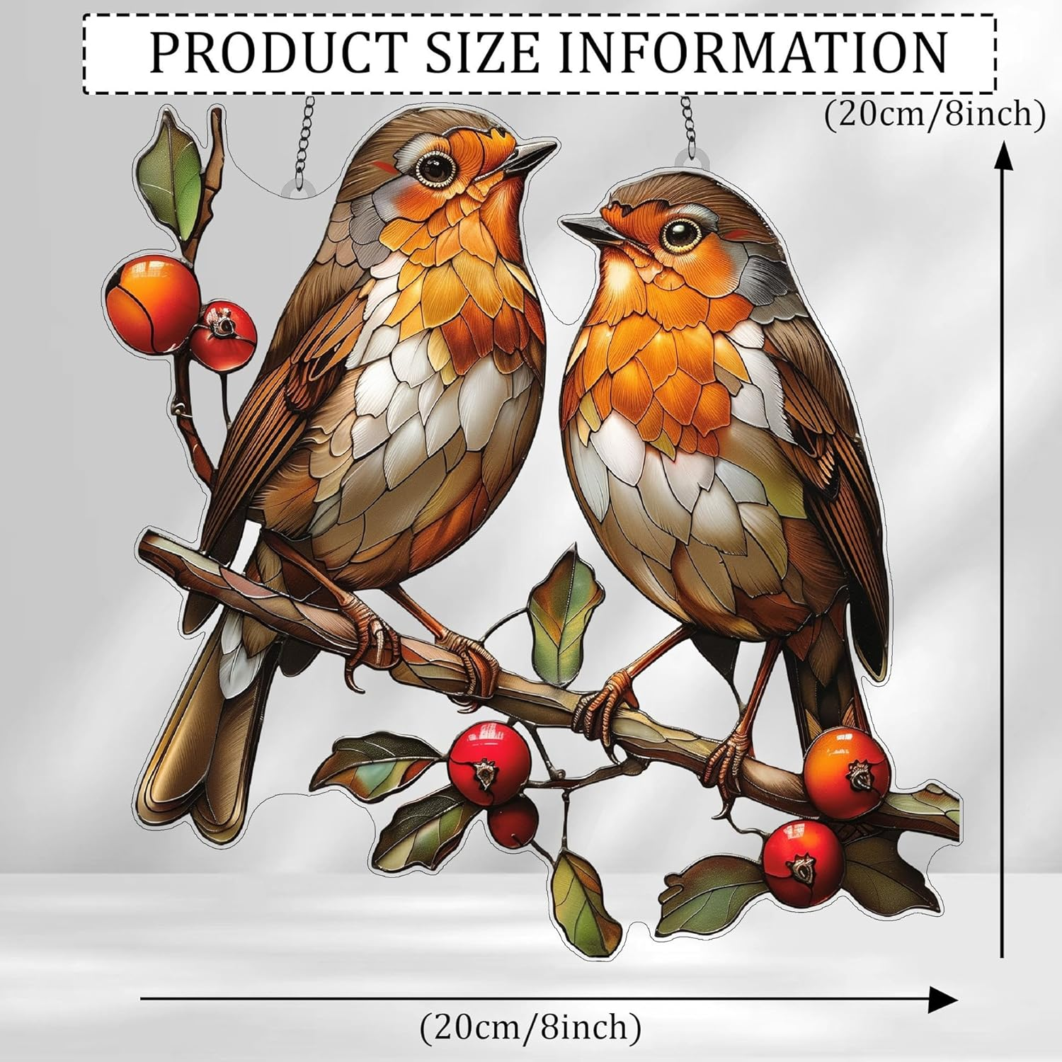 Amaezorx 1 Pack 20X20Cm Bird Suncatchers - Acrylic Stained Glass Window Decor with Hummingbird Design, Vibrant Garden/Patio/Home Decoration for Indoor & Outdoor Use