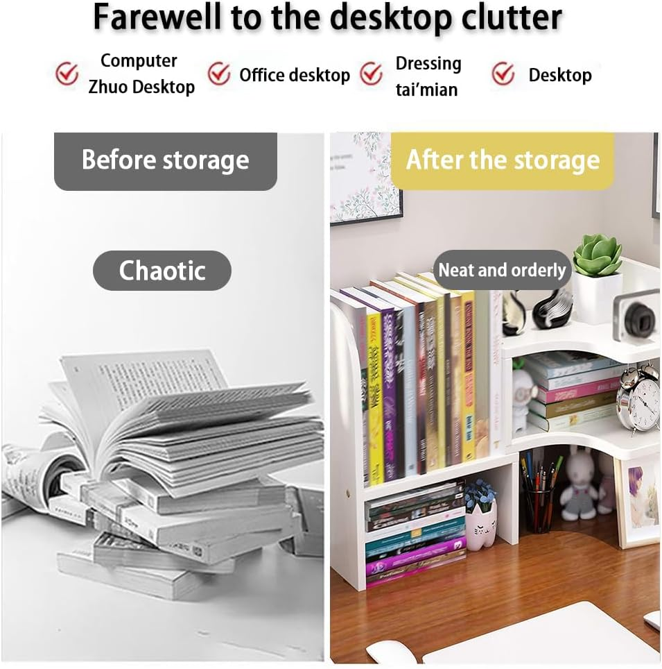 Wood Desktop Bookshelf Adjustable Desk Storage Rack Display Shelf Desk Storage Organizer Display Shelf for Home Office image number 3