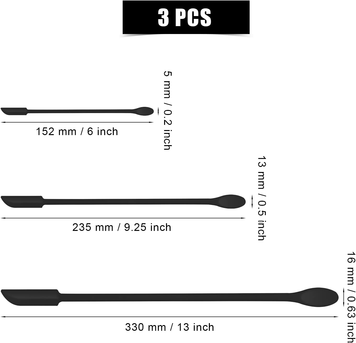 SAVITA 3Pcs Small Makeup Spatulas Set, Double-Ended Multifunctional Mini Silicone Spatula Scraper Set Long Spoons for Make up Cosmetics Kitchen Food Thin Jars Bottles Narrow Cans (Black, 3 Sizes) - Red image number 4