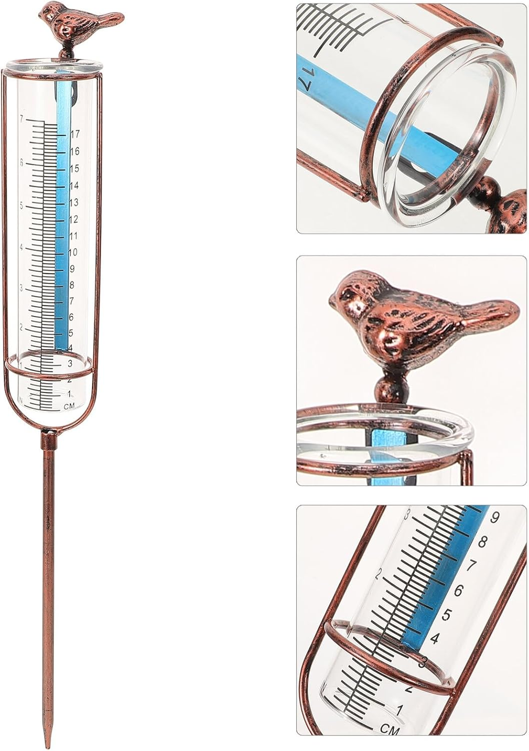 Glass Rain Gauge Replacement Tube with Red Gasket Brass Color Outdoor Garden Lawn Measurement Tool image number 3