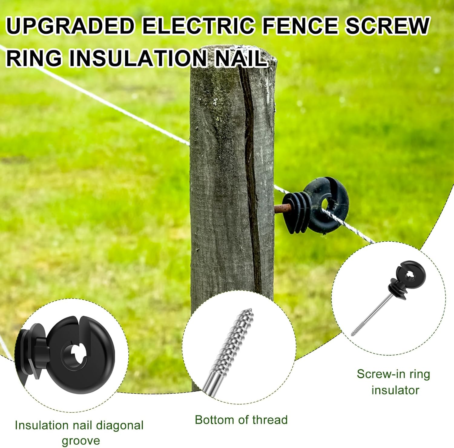 100Pcs Self Tapping Electric Fence Insulators, Versatile Temperature Resistant Screw in Insulators for Meadow Farm Electric Fence