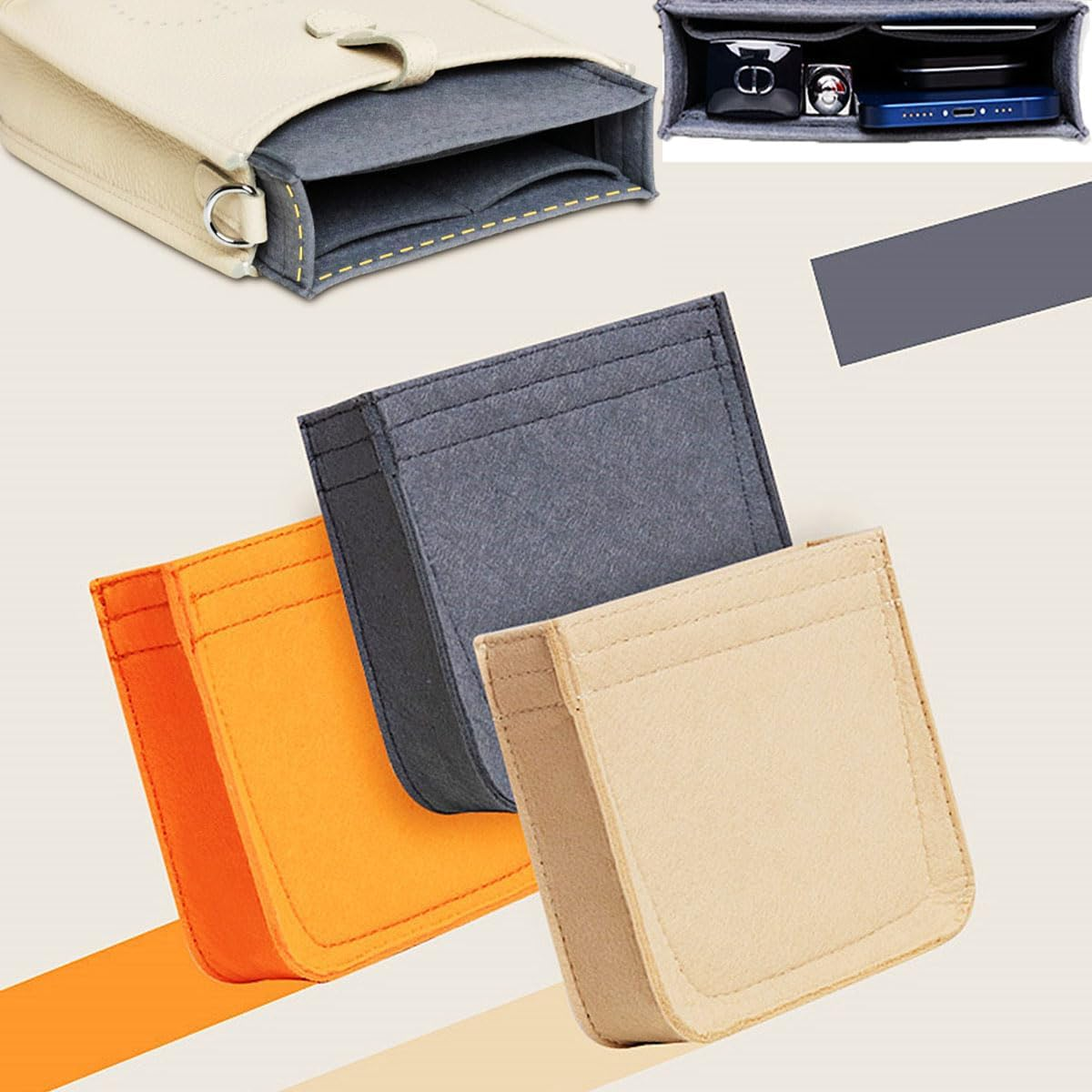 Lckaey Felt Organizer- for TPM Bag Evelyne III 16 Bags Insert- Handbag Insert Purse-1003Brown-S image number 3