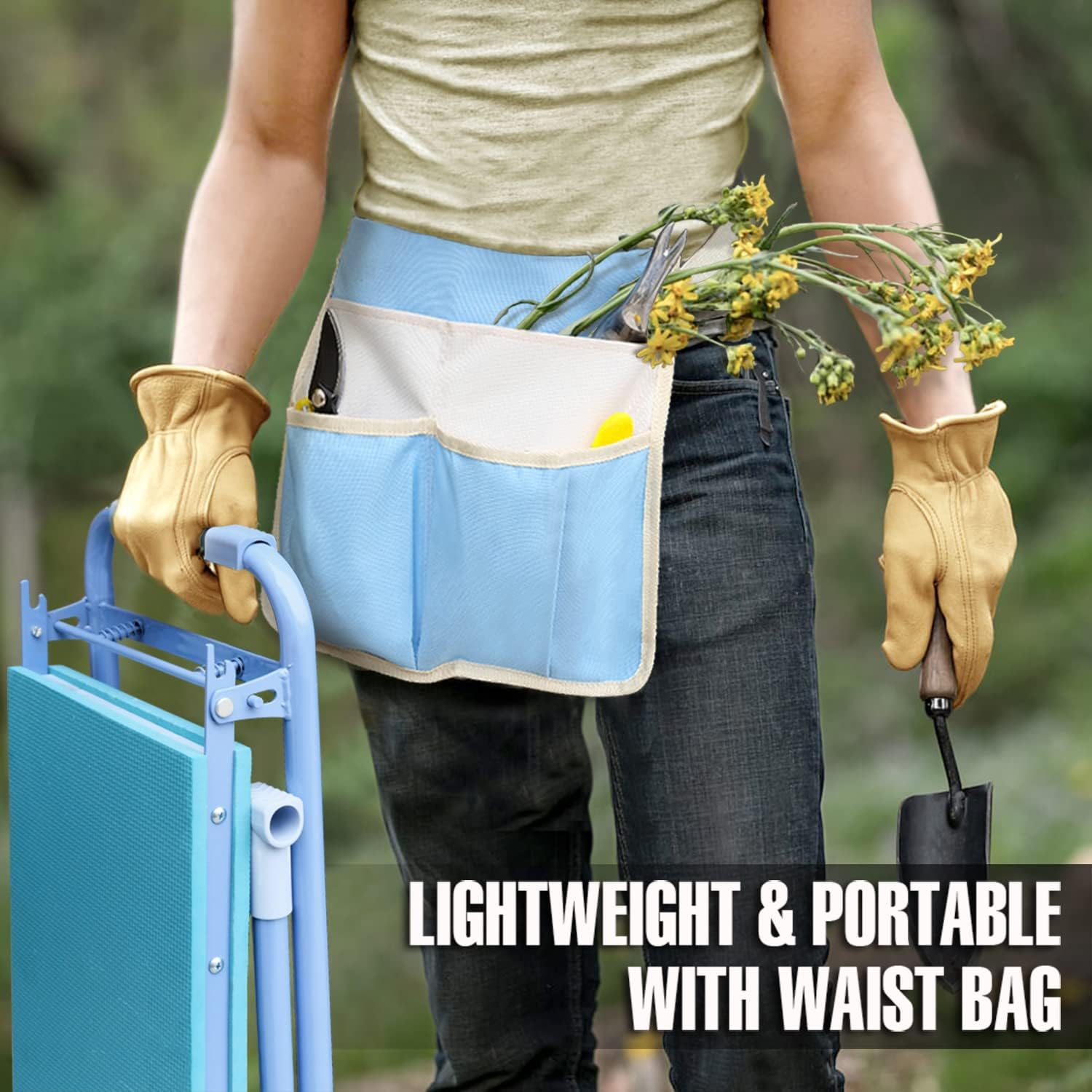 Jardineer Folding Garden Kneeler and Seat, 10 Inch Wider Kneeling Bench Stool, Portable Gardening Workseats with Tool Bag and Padded Cushion