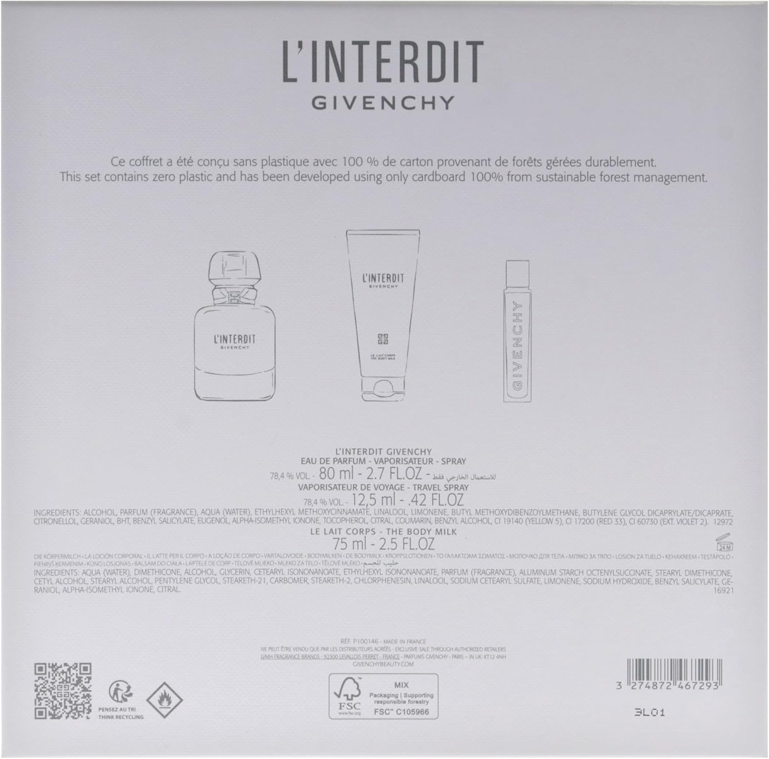 Linterdit by Givenchy for Women - 3 Pc Gift Set 2.7Oz EDP Spray, 0.42Oz EDP Spray, 2.5Oz Body Milk image number 3