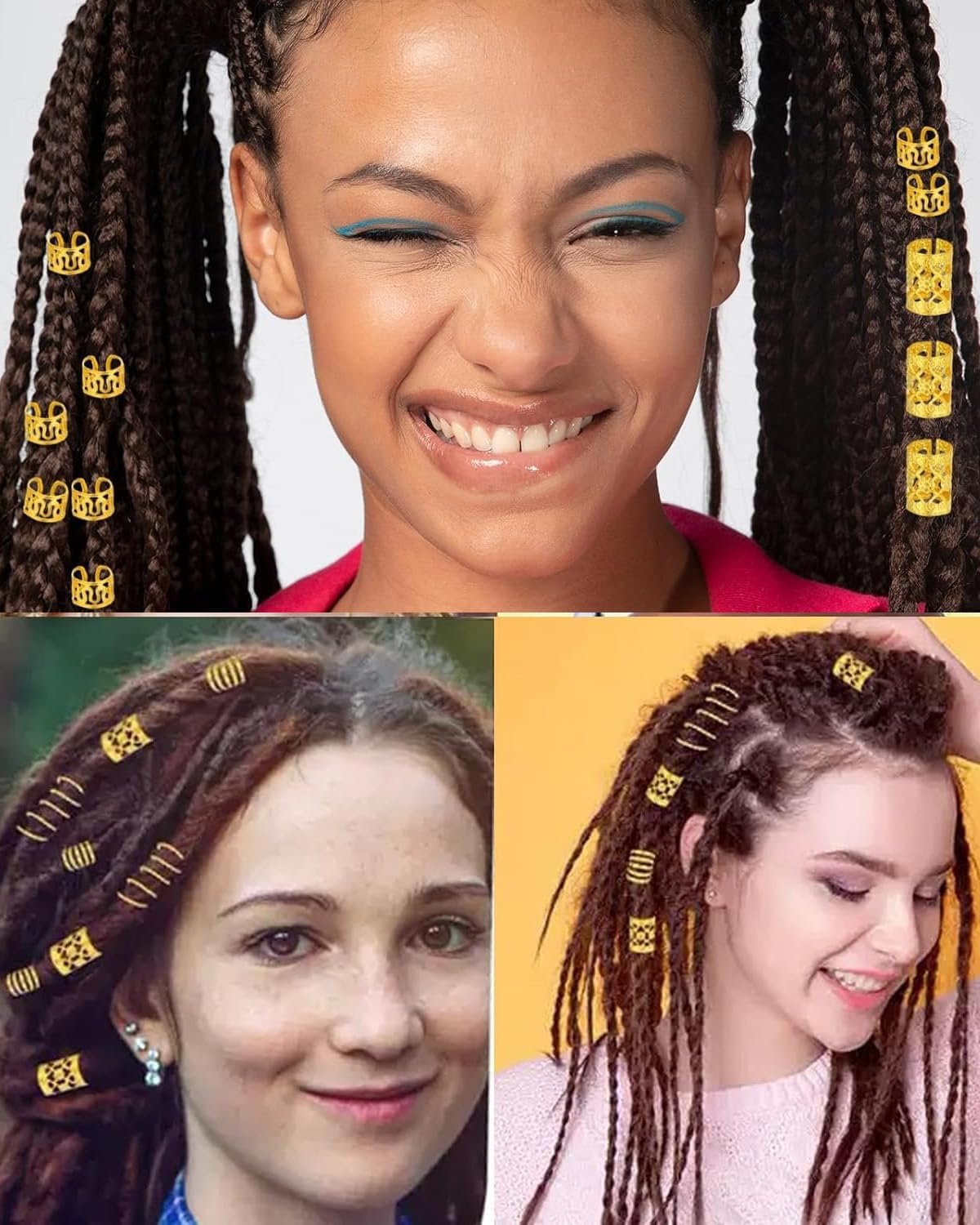 KGDUYC Pack of 110 Dreadlocks Jewellery Hair Accessories for Braids, Aluminium Hair Rings for Braids, Jewellery, Adjustable for Men and Women, Woven Hair Accessories, Gold, Dreadlocks Jewellery, Hair image number 2
