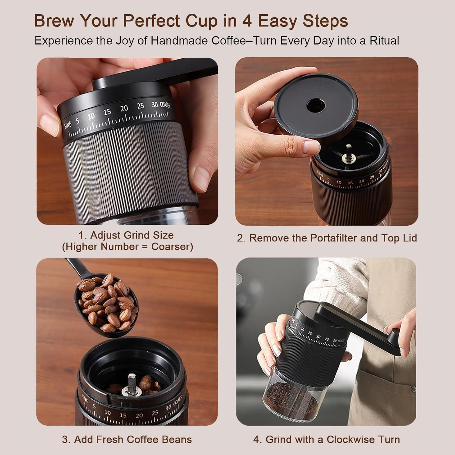 Portable Manual Coffee Grinder,Hand Coffee Bean Grinder,35 Adjustable Grind Settings for Aeropress,French Press, Drip, Espresso,Conical Ceramic Burr,30G Capacity,Perfect for Home and Travel