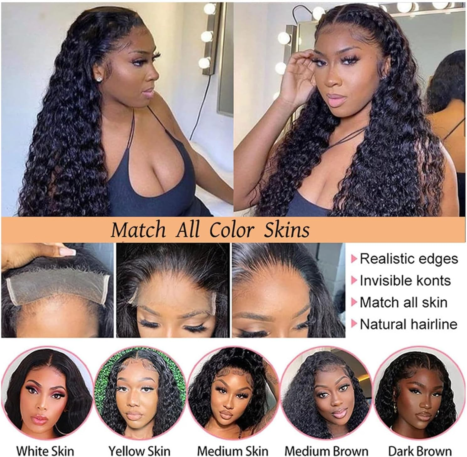 Deep Wave Curly Lace Front Wig Long Black Curly Wig Synthetic Glueless Lace Front Wigs for Black Women (20Inch) image number 3