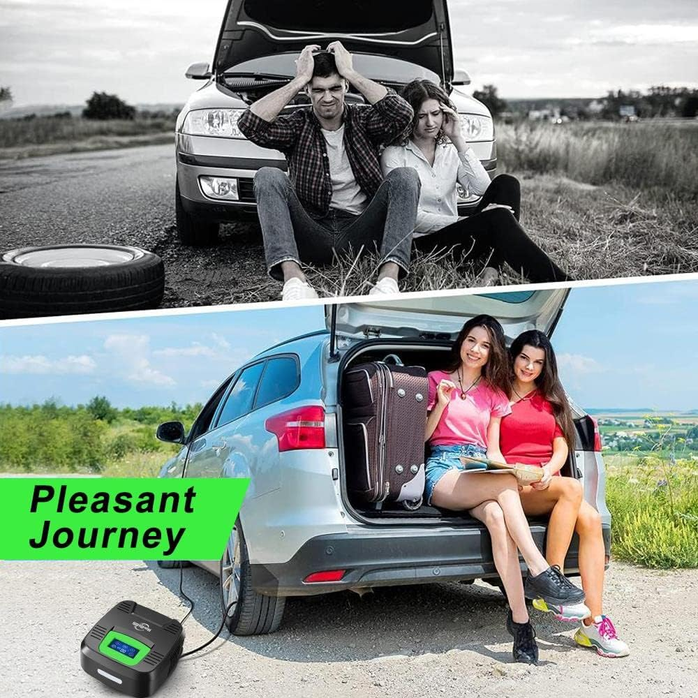 Tire Inflator Portable Air Compressor,Air Pump for Car Tires with Digital Display, Led Light, Auto Shut off Function,Suitable for Cars, Motorcycles, Bicycles, Balls, Kayaks,Etc. (Green & Black) image number 1