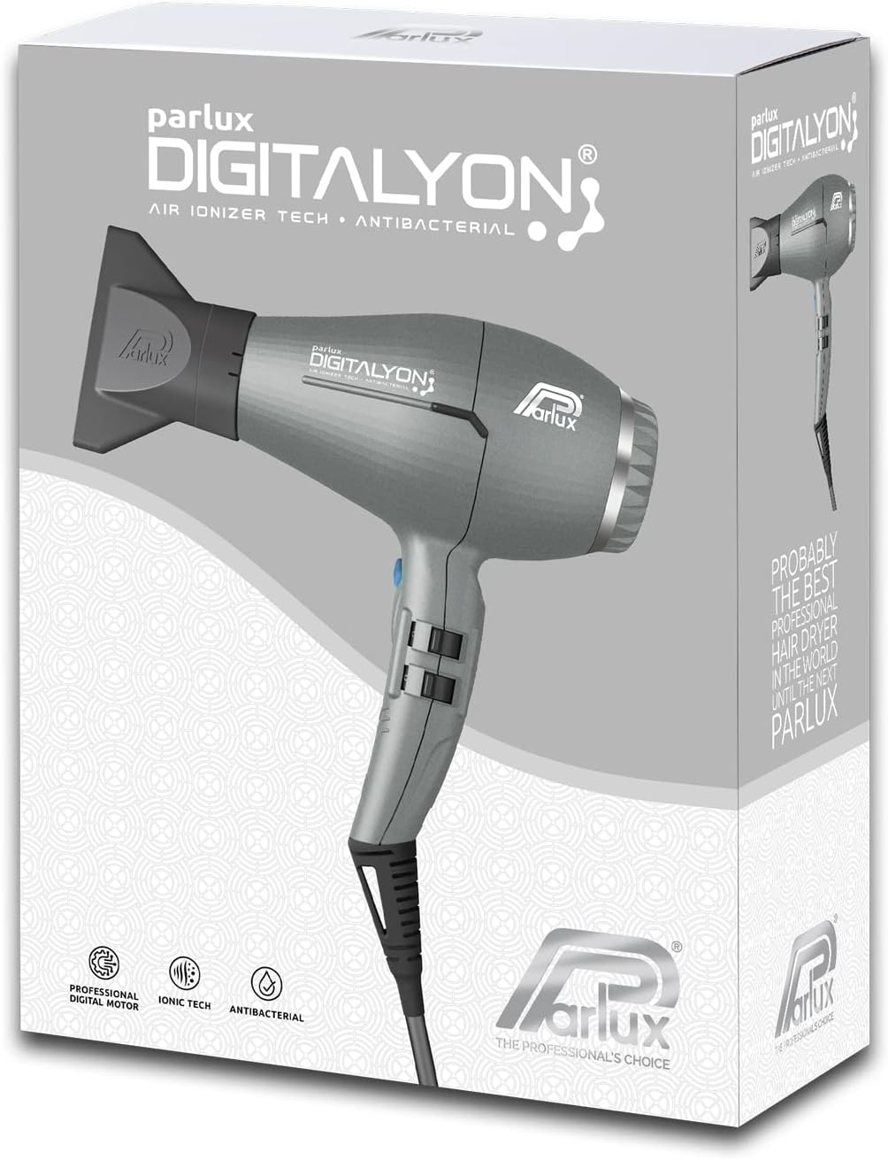 Parlux Digitalyon Professional Digital Hair Dryer with Negative Ions, Very Light and Powerful. Made in Italy (Glitter Grey) image number 4