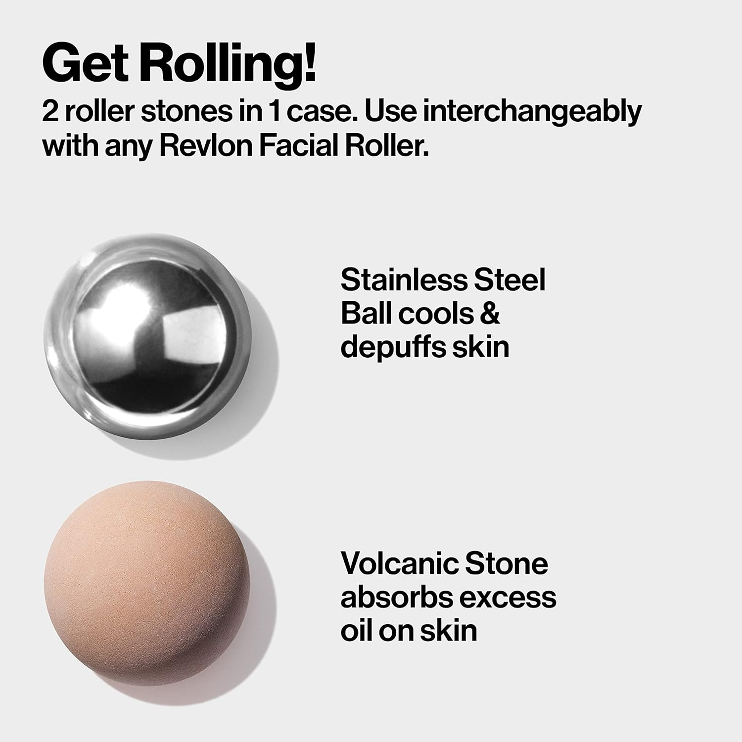 Revlon Oil Absorbing & Cooling Facial Roller Refill Pack with Volcanic & Stainless Steel Stones in Storage Case, Eco-Friendly, Easy to Clean, 1 Count image number 1