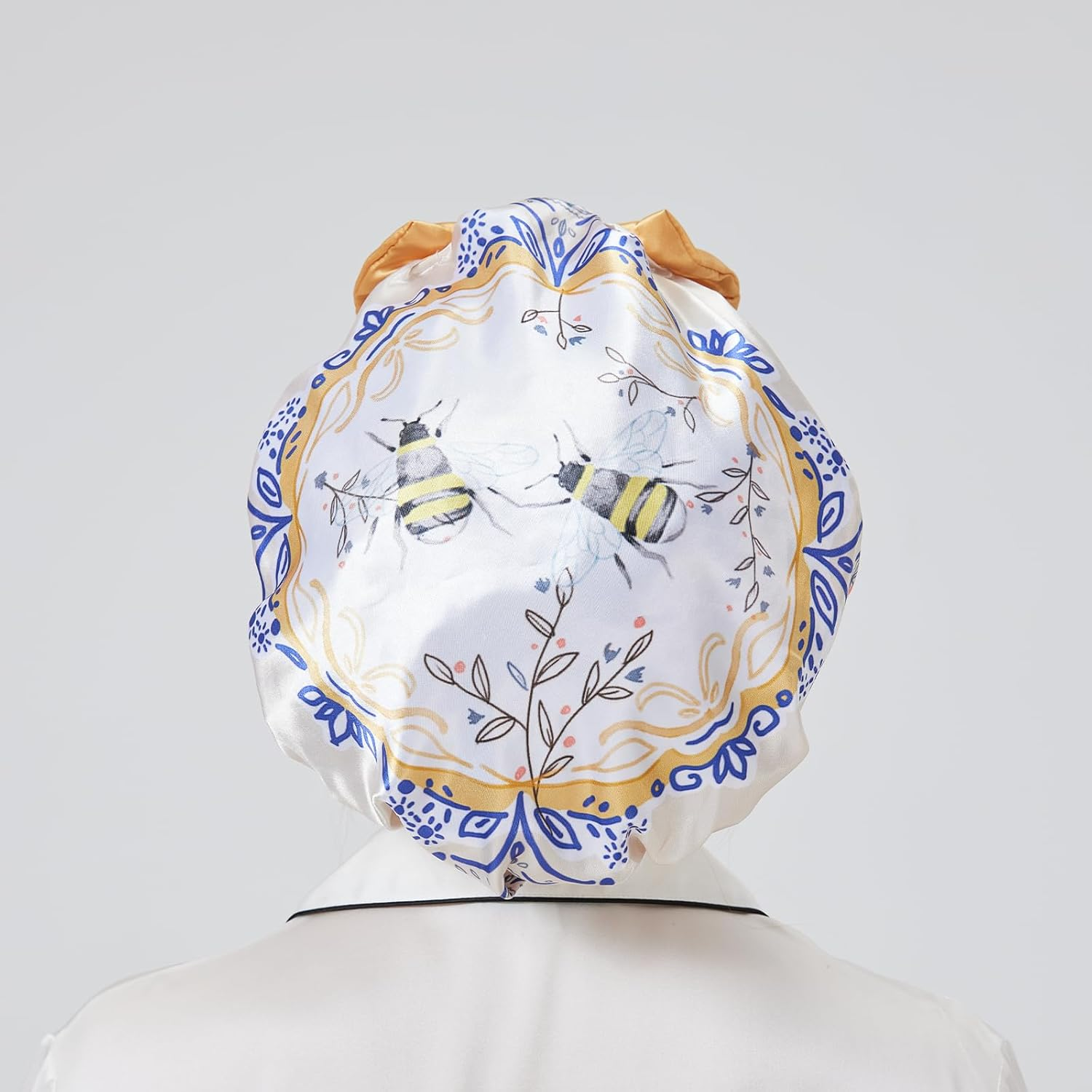 LONGDON HOMEONE EVA Plastic Large Shower Cap,Bowknot Shower Caps for Women Reusable Waterproof,Satin Bonnet,1 Pack. (Cat)