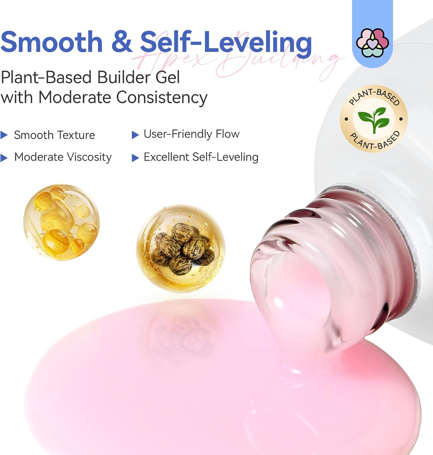 SAVLAND Natural Builder Nail Gel: Castor Oil Gel Builder for Nails Vitamin E Nail Strengthener Hard Nail Gel Builder in a Bottle Home Women Nail Extension Apex with Liner Brush 15 Ml Pink image number 4