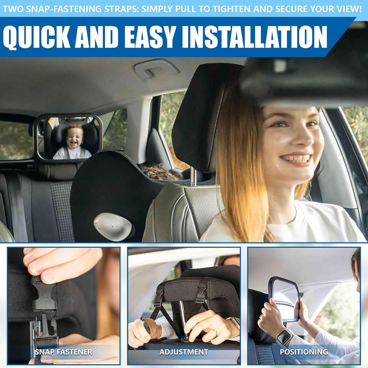 Baby Car Mirror - 360&deg; Adjustable, Extra-Large Shatterproof,Wide Crystal Clear View for Rear Facing Car Seats, Crash-Tested & Universal Fit image number 2