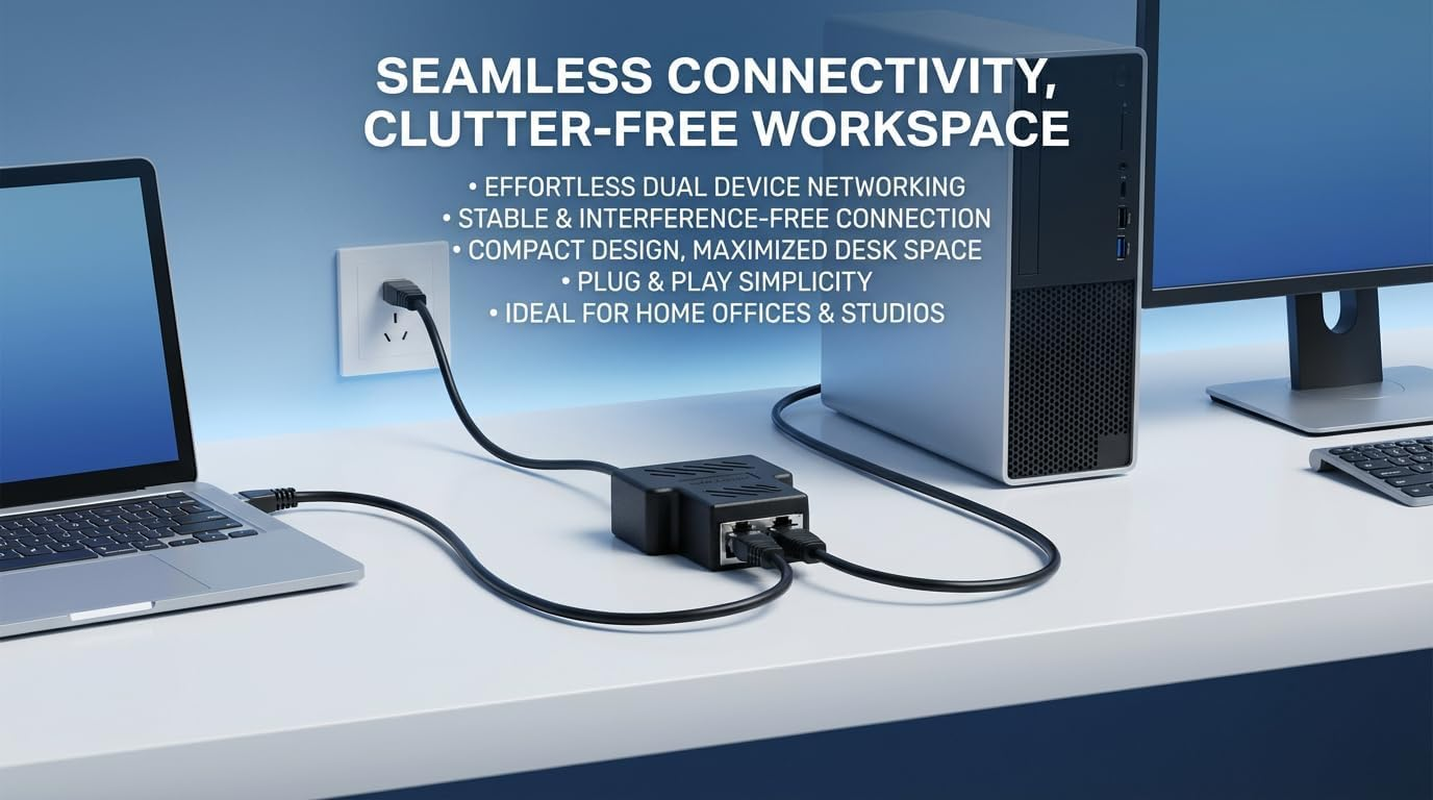 FARLINK 3-Way RJ45 Ethernet Splitter Adapter, High-Speed Gigabit LAN Network Connector for Home Office Gaming, Cat5E/Cat6 Compatible（1 Pack） image number 6