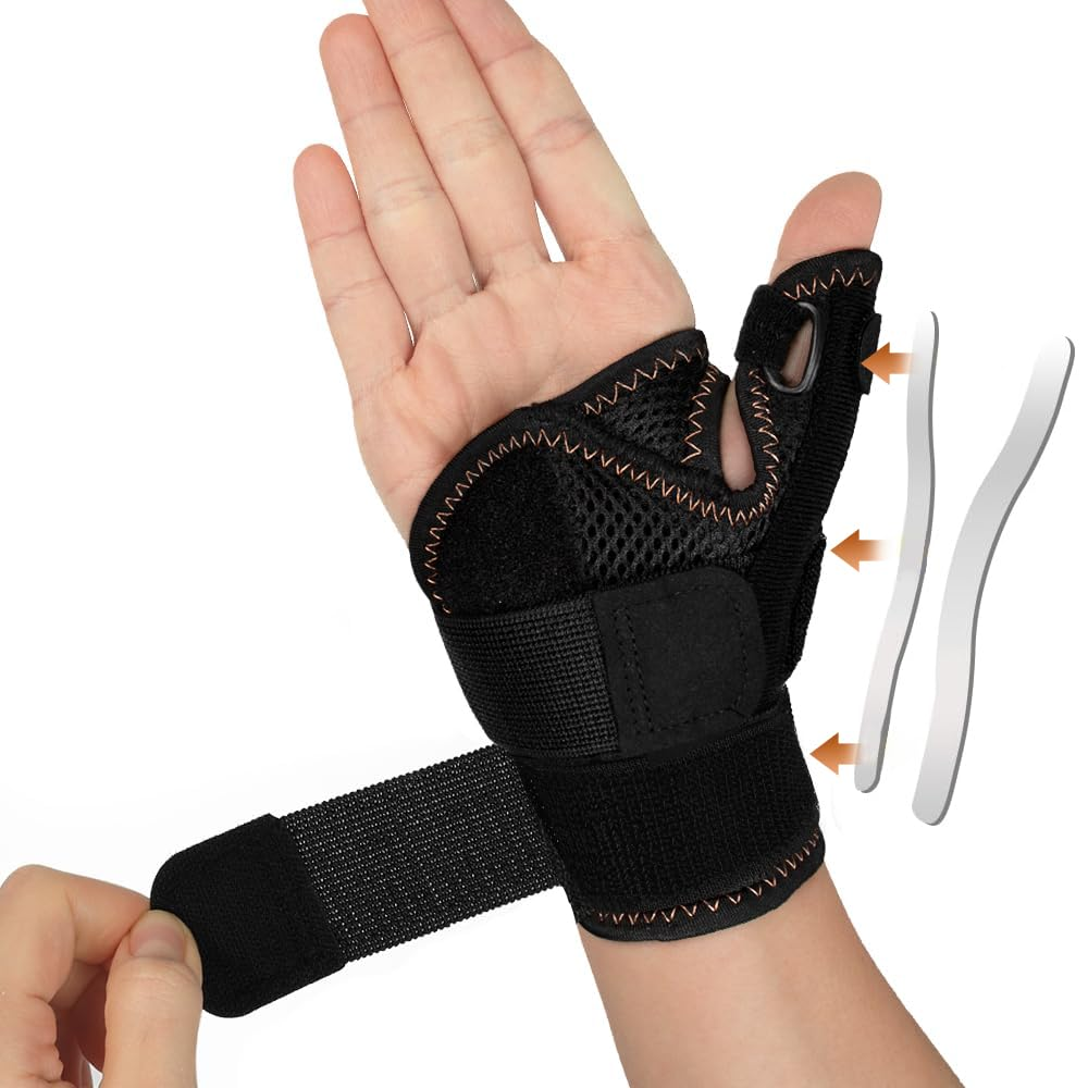 FORTEMOTUS Thumb Brace for Men and Women - Comfortable CMC Thumb Brace Spica Splint for Pain Relief, Tendonitis, Thumb Wrist Stabilization Support for Right & Left Hand - Universal Size Black