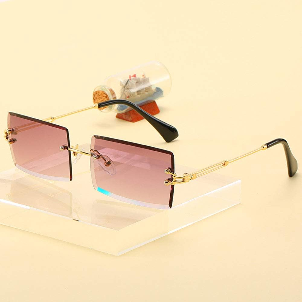 Fashion Rimless Sunglasses Women Trendy Small Rectangle Sun Glasses Summer Traveling Style UV400 Gold Shades for Men - C3 image number 4