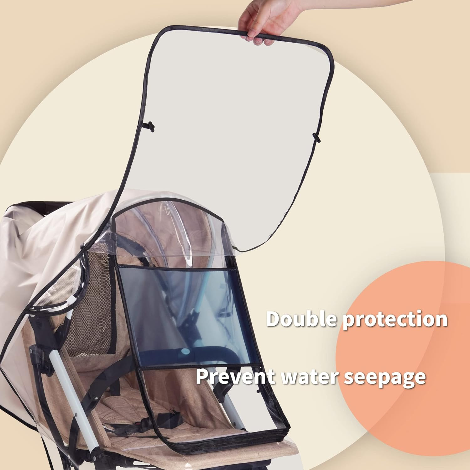 Bemece Stroller Rain Cover, Universal Stroller Accessory, Baby Travel Weather Shield for Summer, Windproof Waterproof, Protect from Dust Snow - Double Protection image number 4