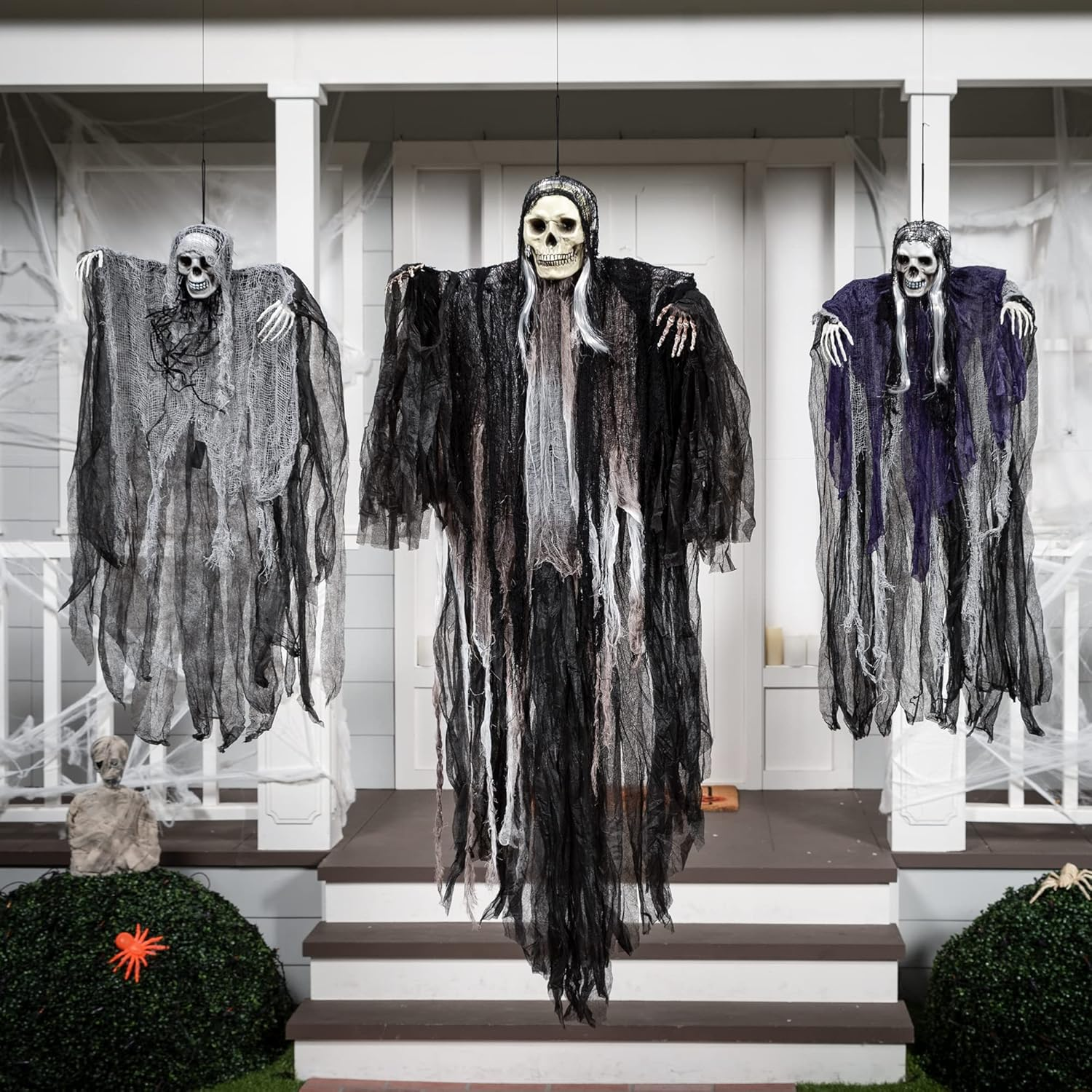 JOYIN 3 Pack Hanging Halloween Skeleton Ghosts Decorations, Grim Reapers for Best Halloween Outdoor Decorations image number 1