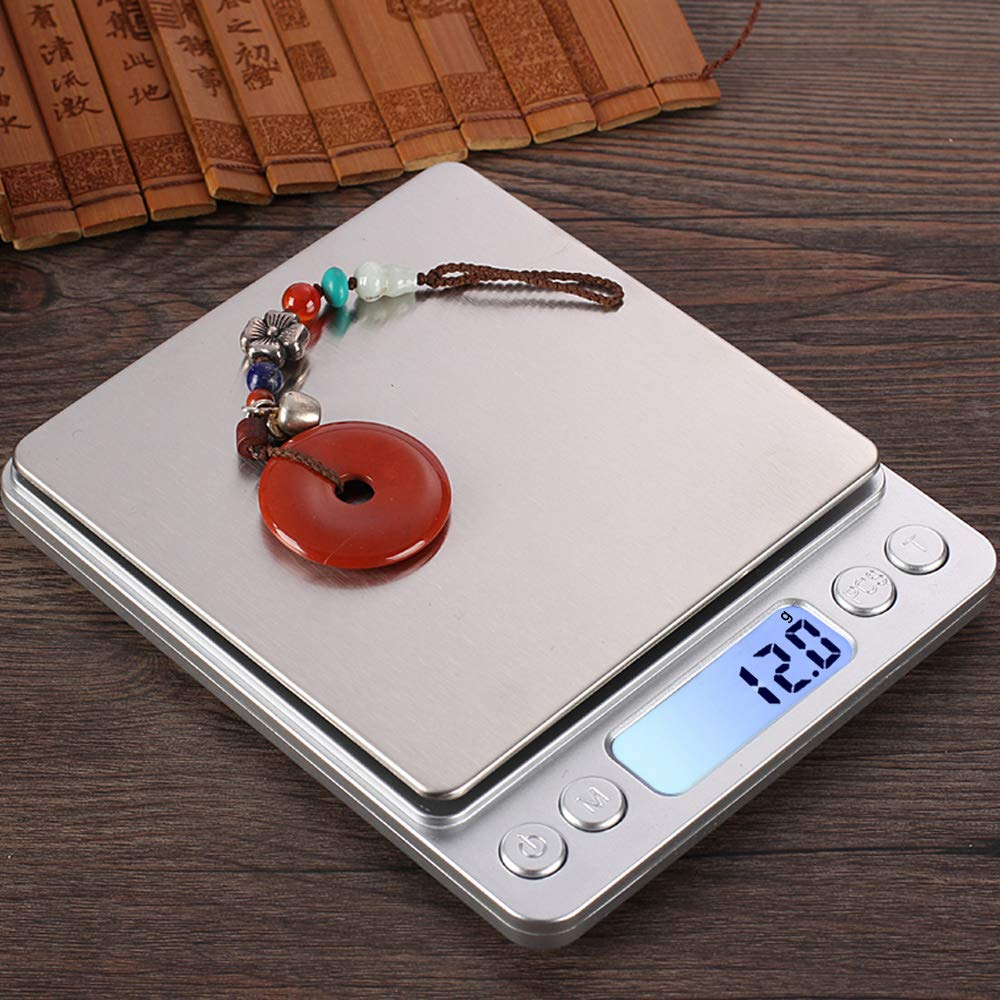 Small Digital Scale,3Kg/0.1G,Kitchen Scale,Food Scale,With Blue Backlit LCD Display, 6 Units, Auto Off, Tare, PCS Function, Stainless Steel, Battery Included,Soft Tape Included(150Cm)