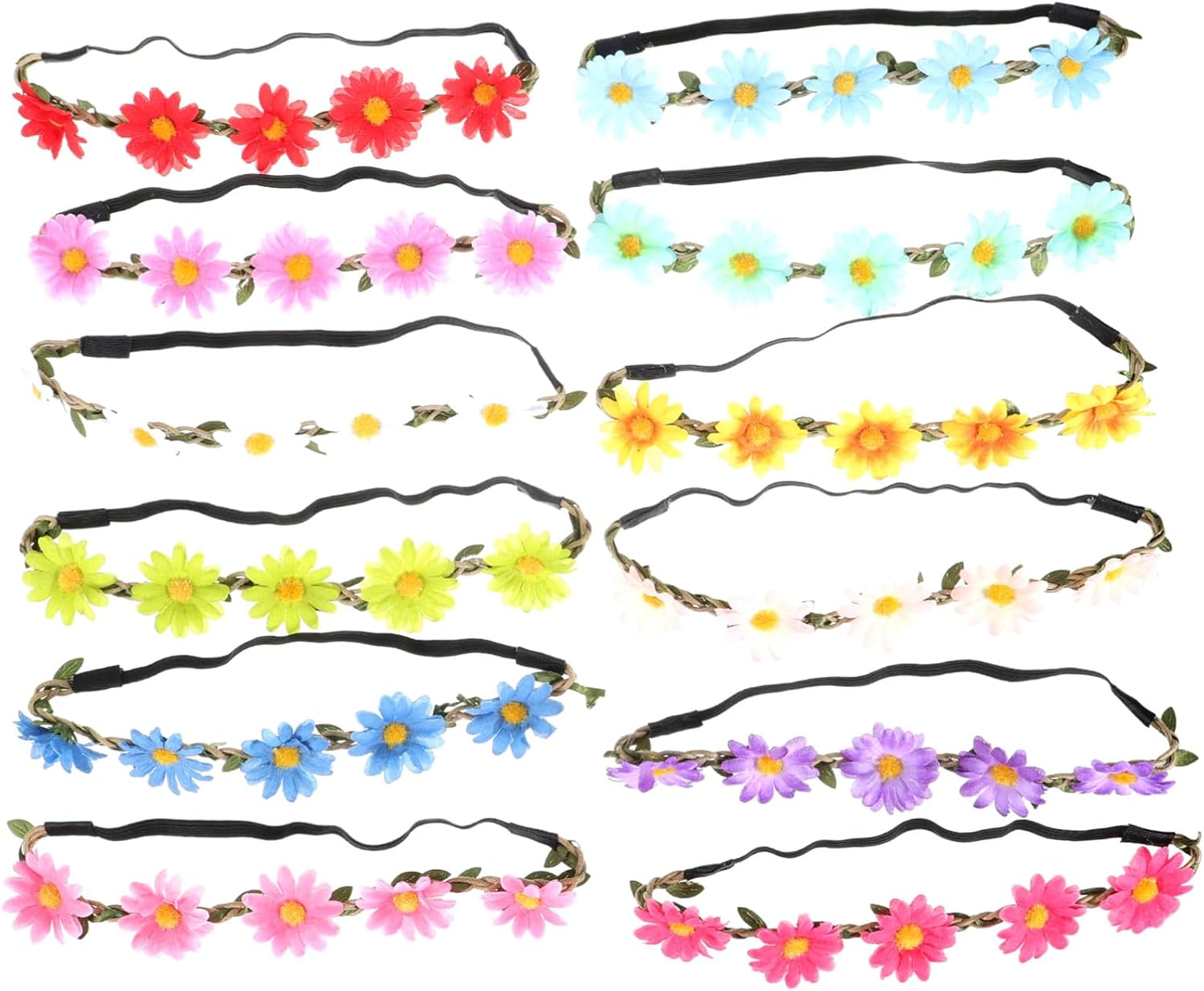 ERINGOGO 12Pcs Bohemian Daisy Flower Crown Garland Headbands for Women Floral Hairbands for Weddings Parties Birthdays Fashion Accessories image number 6