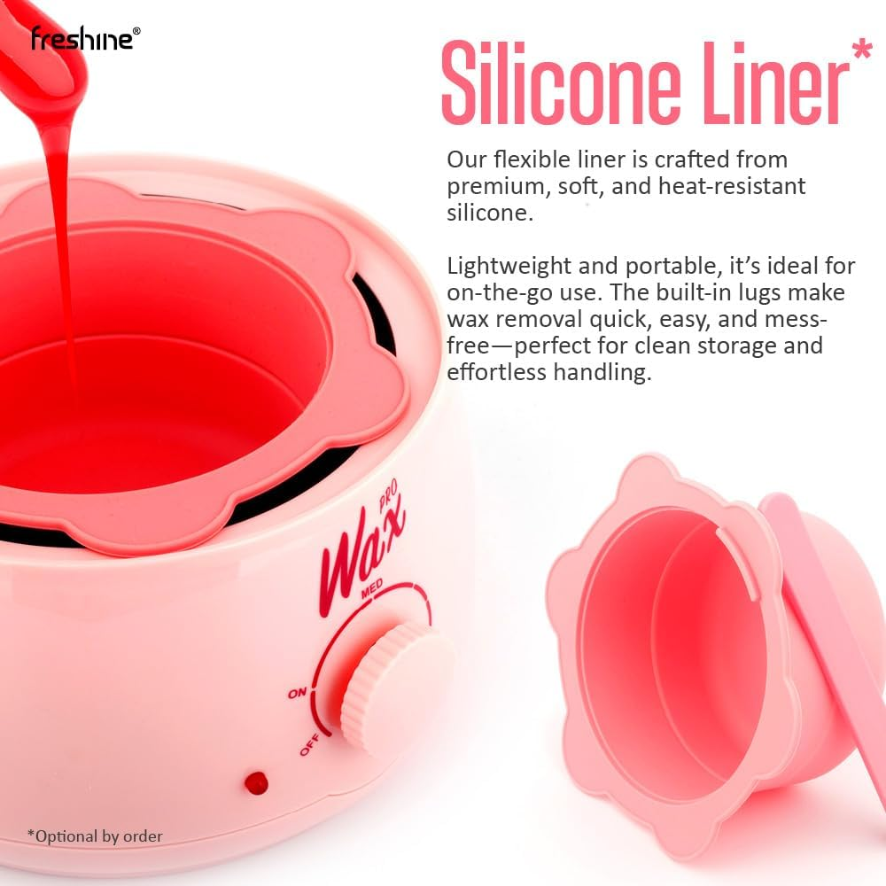 Freshine Pro Wax Pot Kit Wax Heater, Easy Waxing Kit, Hard Wax Beads Warmer with Silicone Liner, Paperless Hair Removal Depilatory for Eyebrow, Face, Body, and Leg Waxing for Home or Salon Use Pink (400G Liner Kit) image number 1