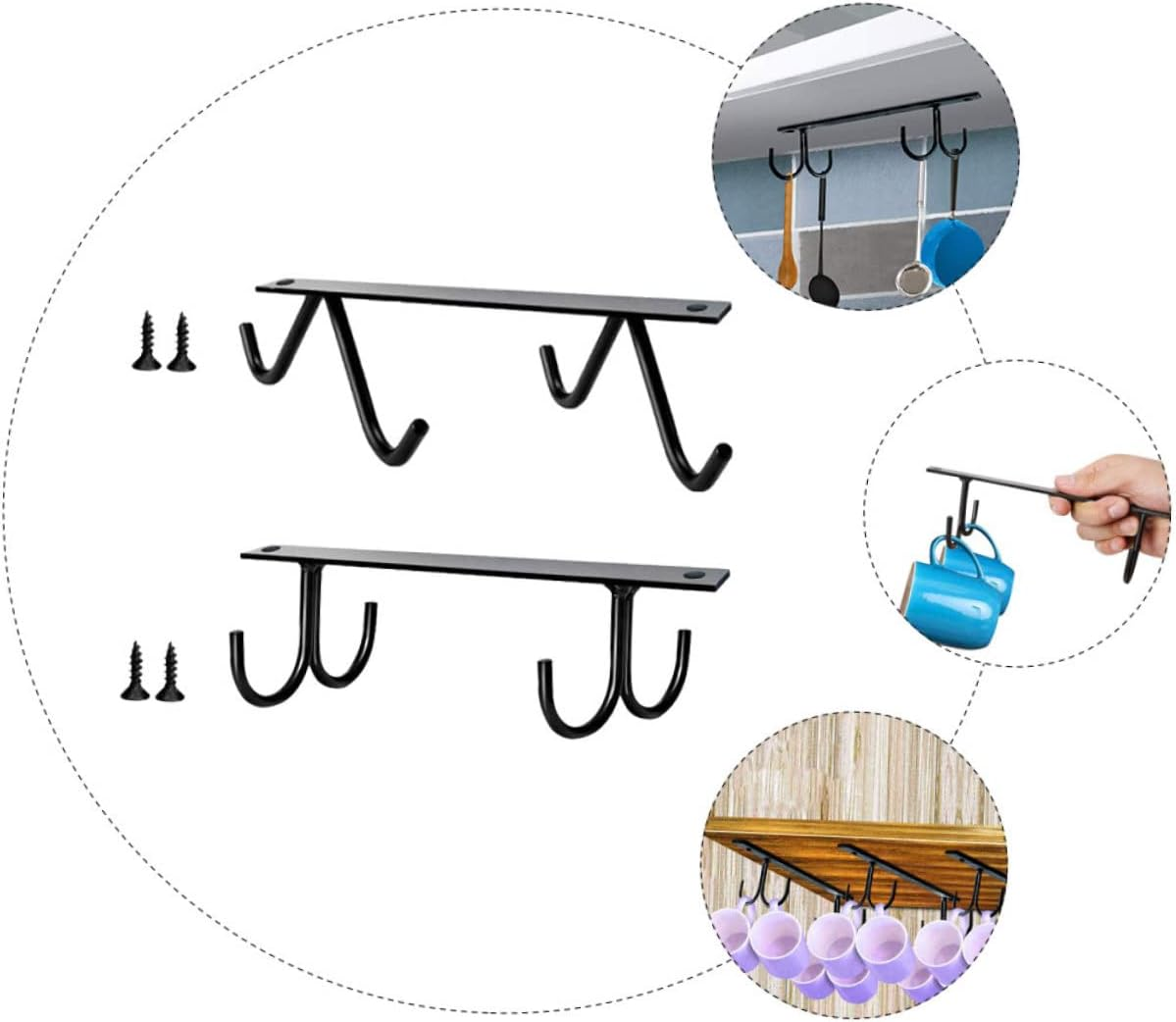 UTHCLO 2Set Metal Mug Rack under Cabinet Cup Drying Hanger Delicate Cup Holder for Kitchen Storage Rack Home Accessory image number 4
