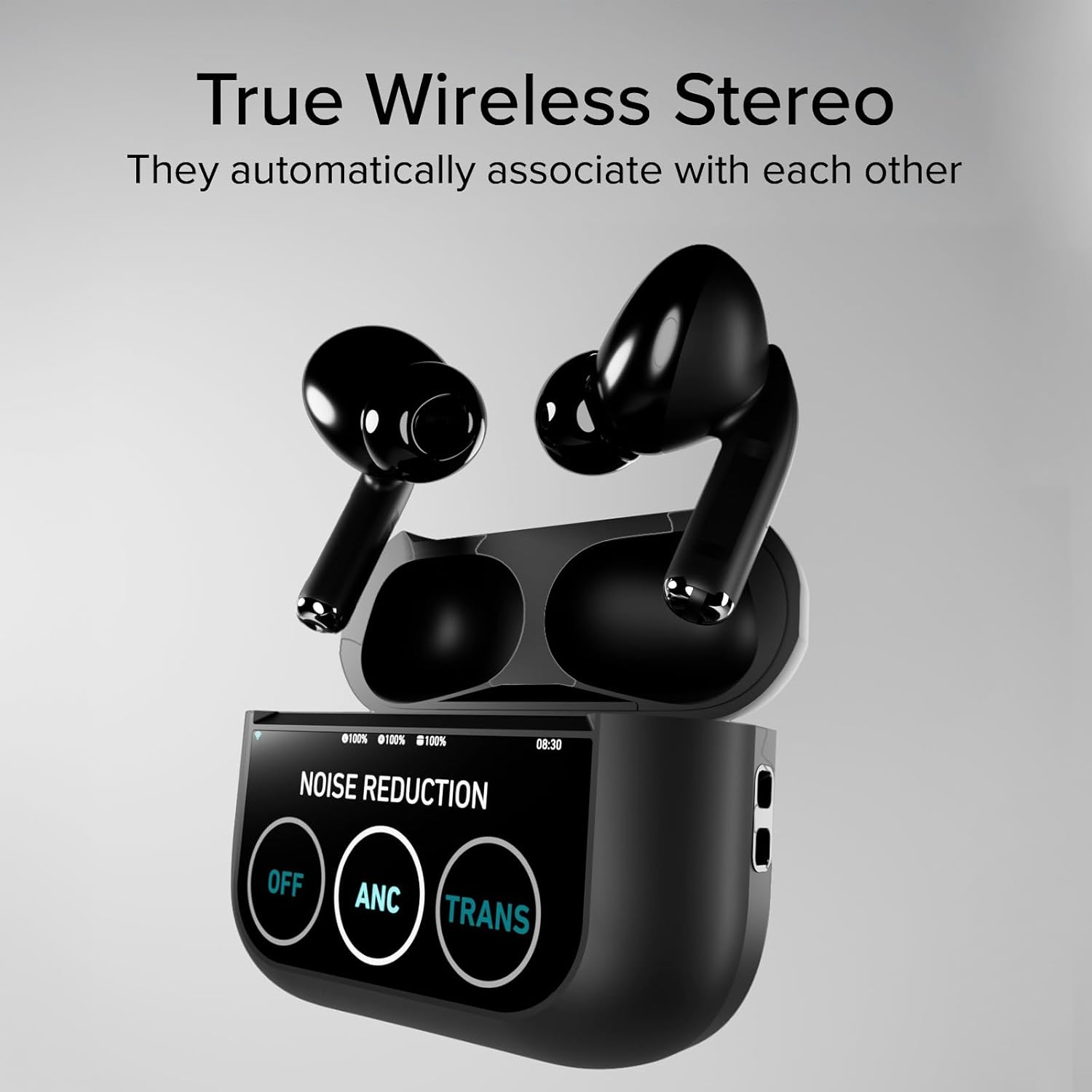 SBS Mood TWS In-Ear Earphones, ANC Low Noise with LCD Touch Display, True Wireless Stereo, Charging Case, Touch Control, Transparency Mode, for Smartphone, Tablet, Laptop, Black image number 5