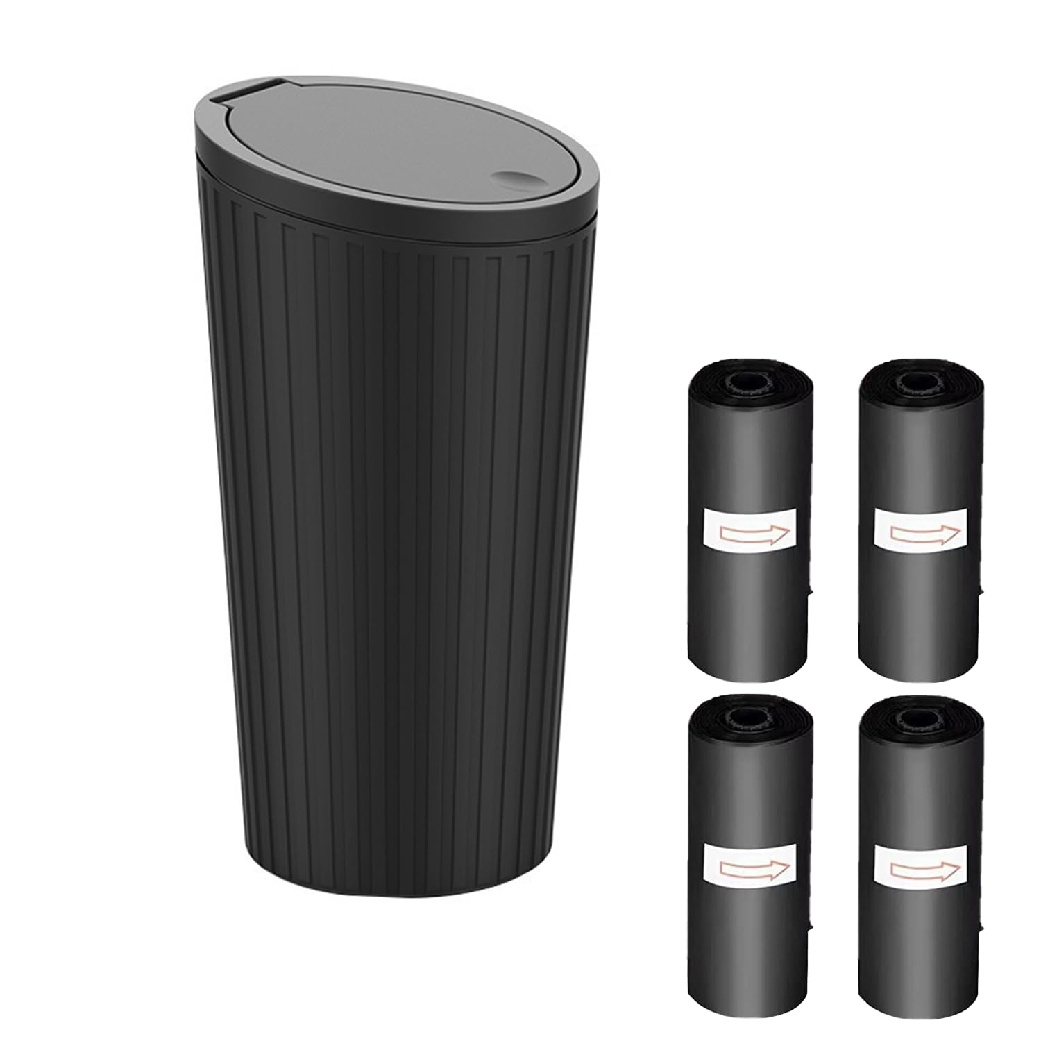Car Trash Can Bin with Lid with 60Pcs Trash Bags,Leak Proof Trash Garbage Bin Car Accessories for Interior Fits Car Cup Holders Car Organizers and Storage for Home Office (Black) image number 3