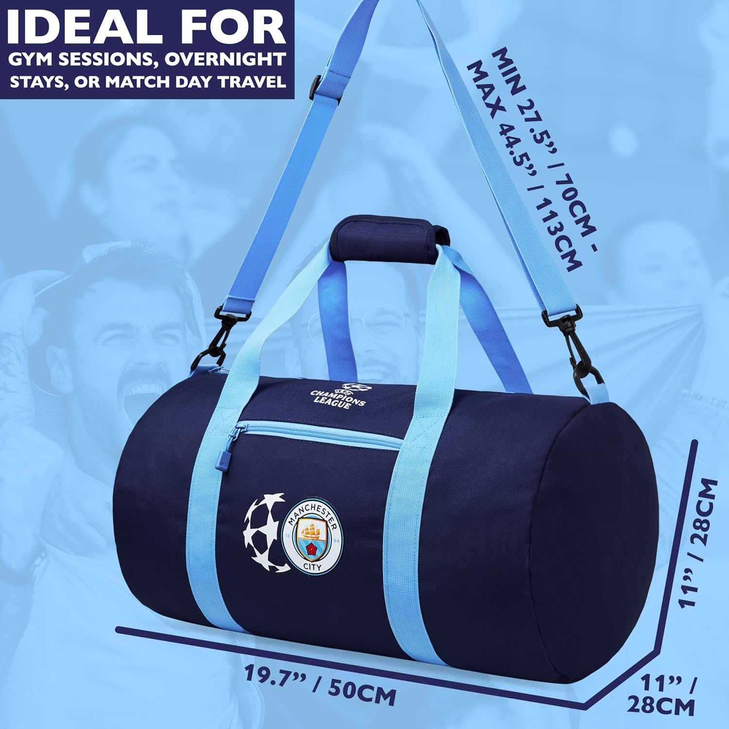 Manchester City F.C. Duffle Bag Sports Holdall for Men Teens Supporters' Gear Kids Large Gym Bag for Football PE Overnight Weekender image number 4