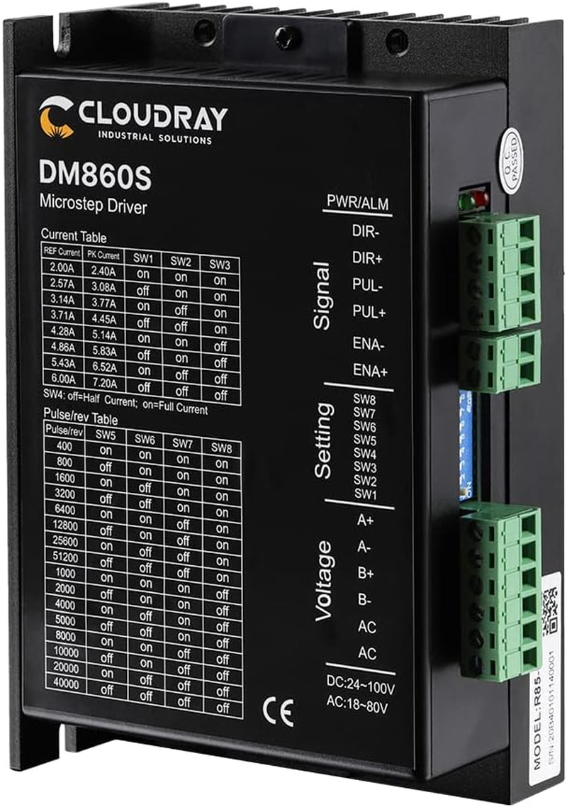Cloudray 2-Phase Stepper Driver DM860S Supply Voltage 18-80VAC & 24-100VDC Output 2.4-7.2A Current image number 6