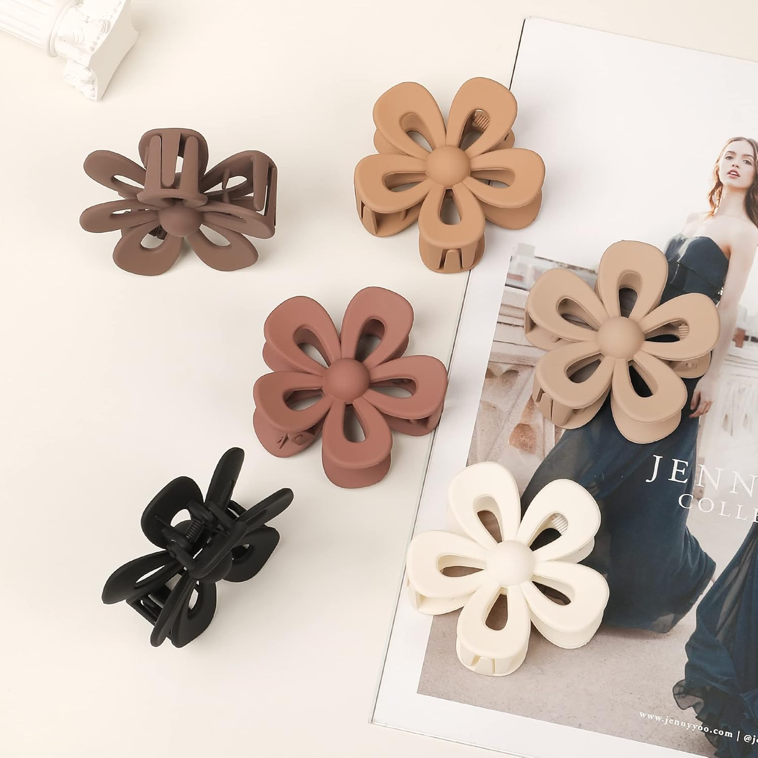 Flower Hair Claw Clip for Women Girls - Cute Matte Flower Non Slip Big Hair Clips for Thick Hair - Strong Hold