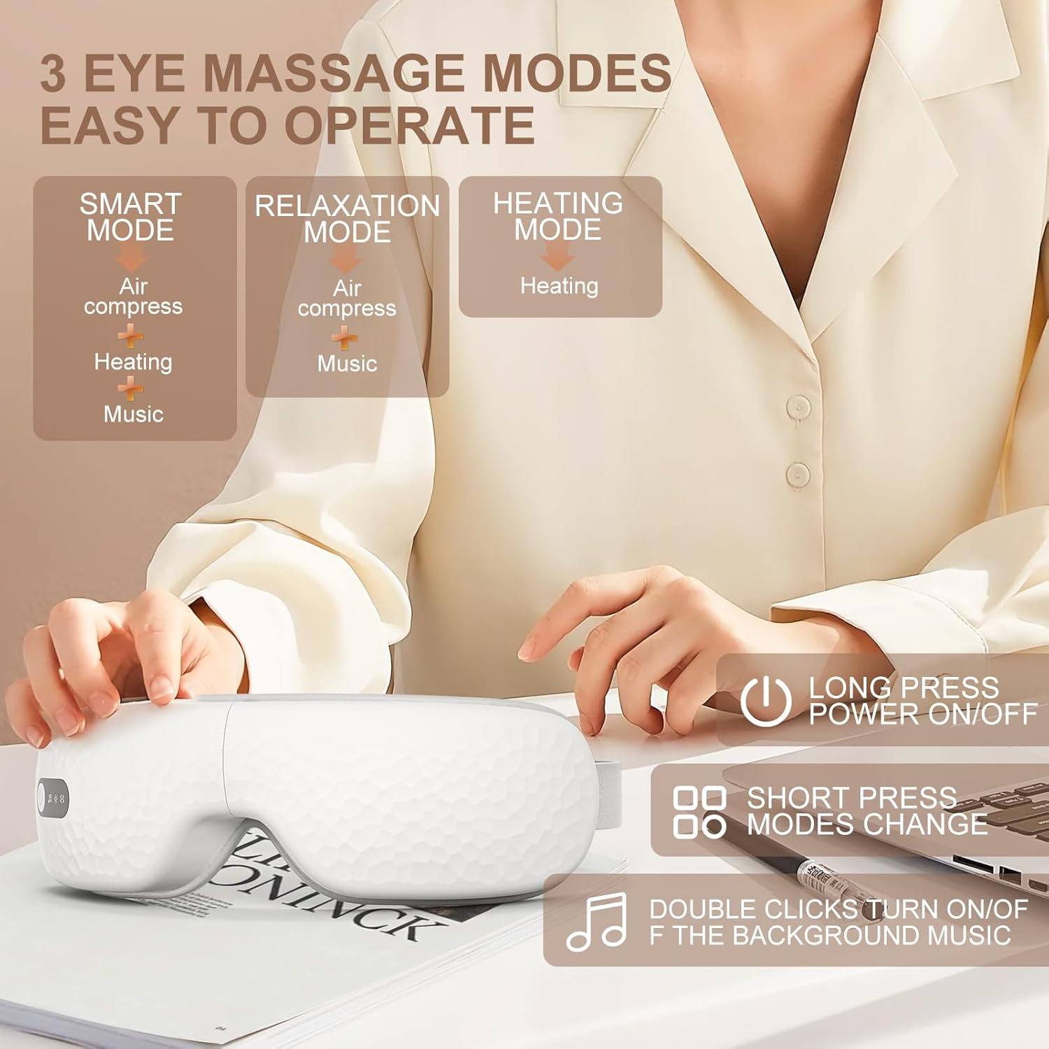 Eye Massager with Heat, Shiatsu Eye Massage Mask with Bluetooth Music, Compression, Eye Care Device for Relieve Eye Strain Dry Eyes, Heated Eye Mask Massager Improve Sleep image number 5