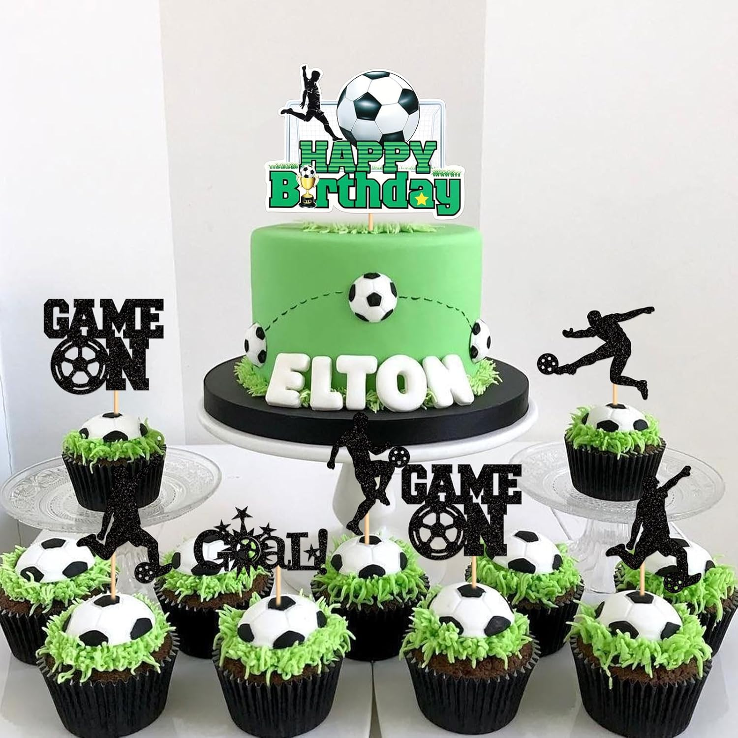 25 Pack Soccer Cupcake Topper Sport Theme Cupcake Picks Game Day Soccer Ball Toothpicks Football for Men Boys Birthday Decorations Supplies Man image number 4