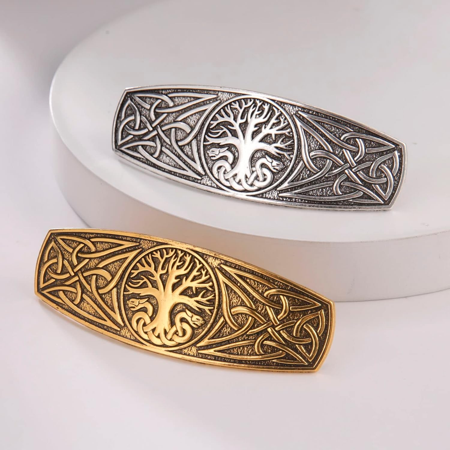 KKJOY Metal Celtic Knot Barrettes Vintage Two-Headed Dragon with Tree of Life Hair Clips Hand Crafted Spring Clip Hair Pin Headpieces Wedding Bridal Hair Accessories for Women Girls - Gold image number 5