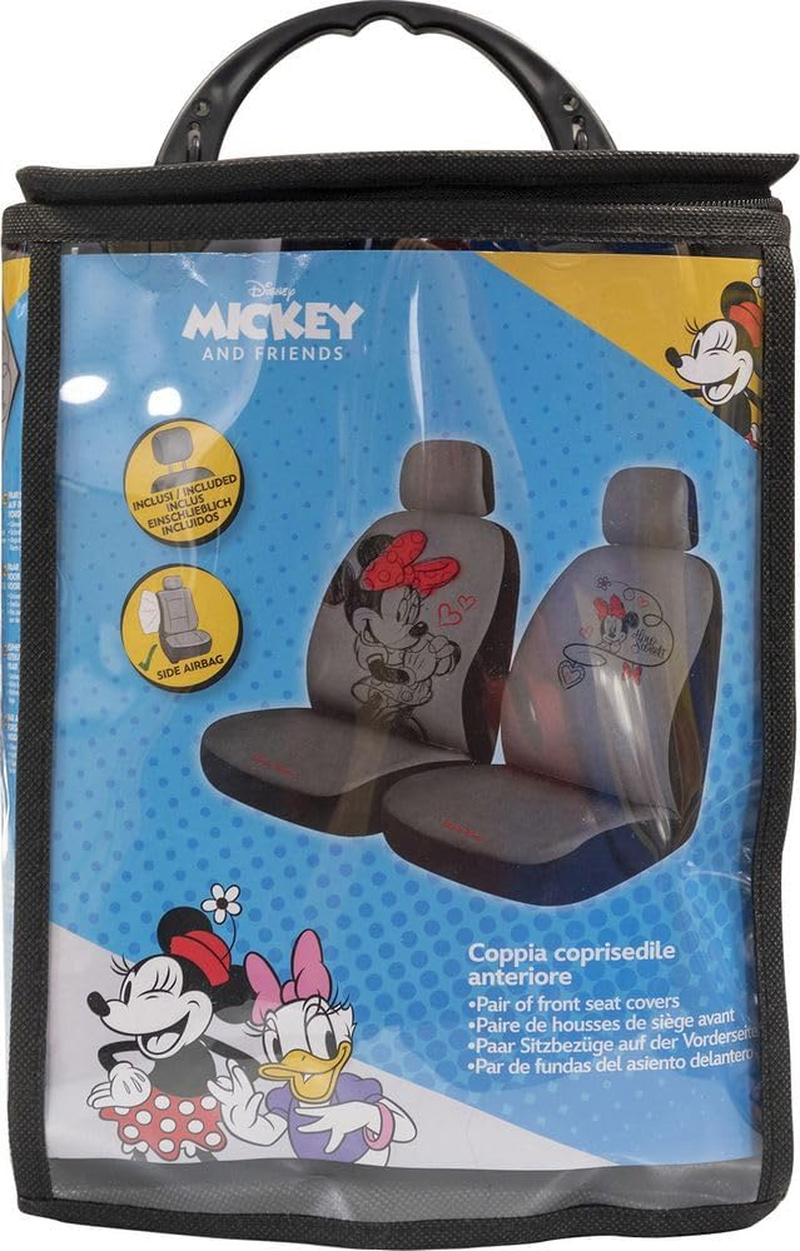 Tataway Pair Front Car Seat Covers Minnie Mouse Mickey Mouse Headrest Grey Red Airbag Compatible Universal for All Cars image number 3