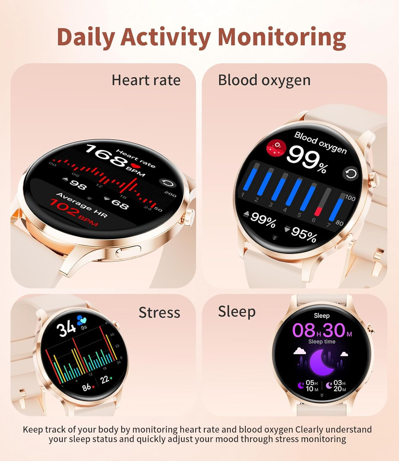 Smart Watch for Women Men (Make/Answer Call), 1.32" AMOLED Display Elegant Smartwatch Ladies with 2 Straps, 100+ Sports Modes, Health Tracking, IP68 Waterproof, Digital Watch for Android Ios image number 6