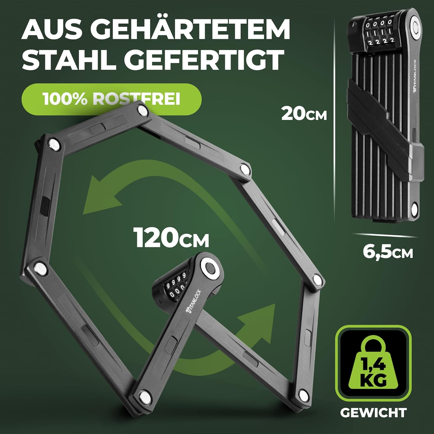 TITANLOCK Bicycle Lock Folding Lock Anti-Theft [Individual Pin] Combination Lock Quick + Easy Assembly Rustproof Security Level 10/10 image number 6