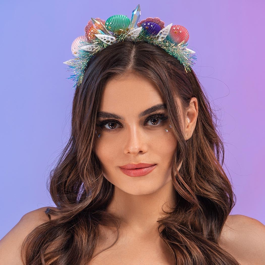 Sunwuun Mermaid Costume Accessories Women, Shell Headband, Crystal Shell Mermaid Headpiece, Carnival Accessories image number 1