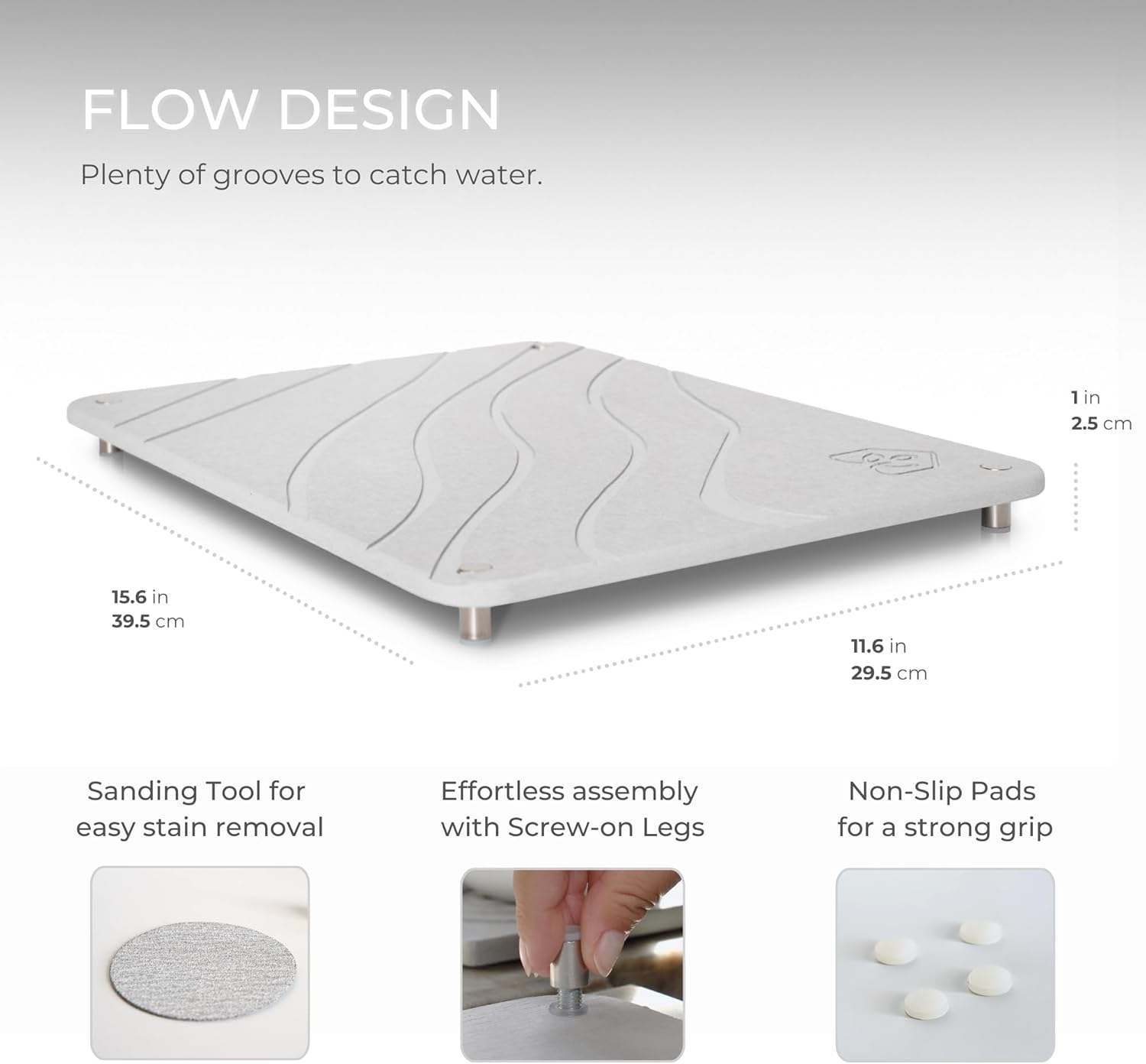 Natureva Home - Stone Dish Drying Mat | Super Absorbent, Quick Dry | Diatomite Mats for Kitchen Counter I Made of Natural Diatomaceous Earth | Absorbing Water Instantly | Design Flow | Colour Slate