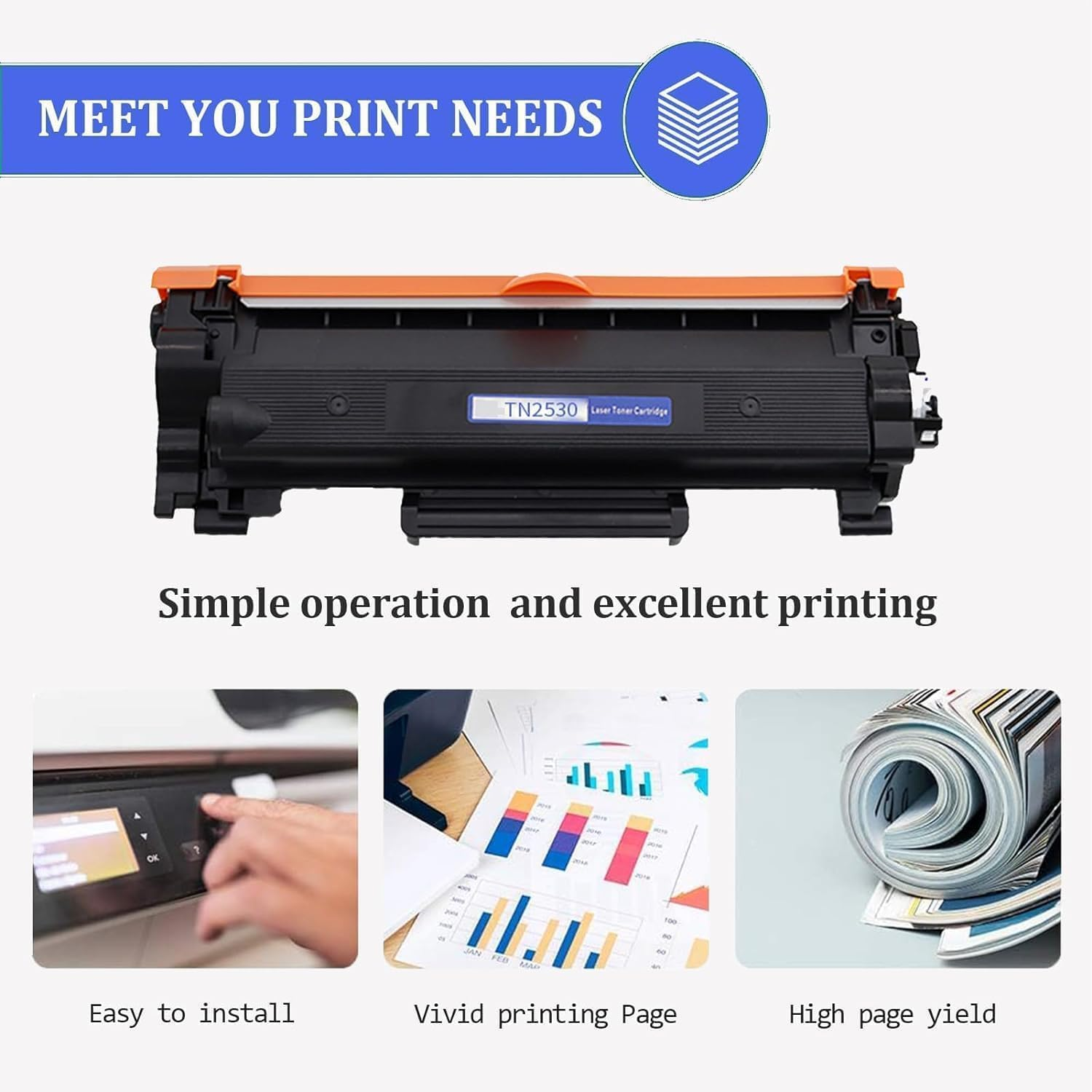 TN2530 TN2530XL Toner Cartridge Compatible with Brother MFC-L2880DWXL, MFC-L2920DW, DCP-L2640DW, HL-L2480DW, HL-L2464DW Printer (2-Black) image number 2