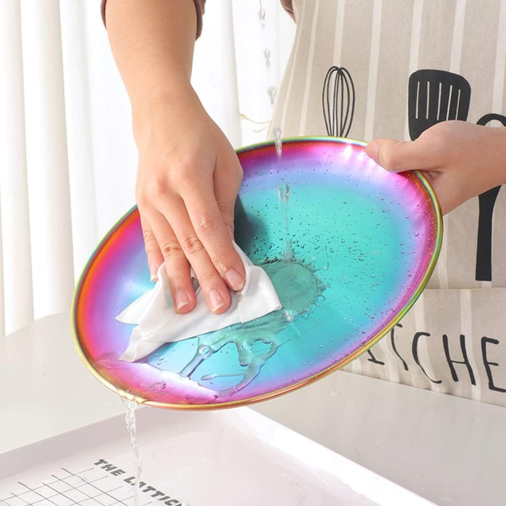 Stainless Steel Rainbow Plate Metal Plate 30 Cm Camping Serving Salad Plate Kid Tableware Set for 4 image number 5