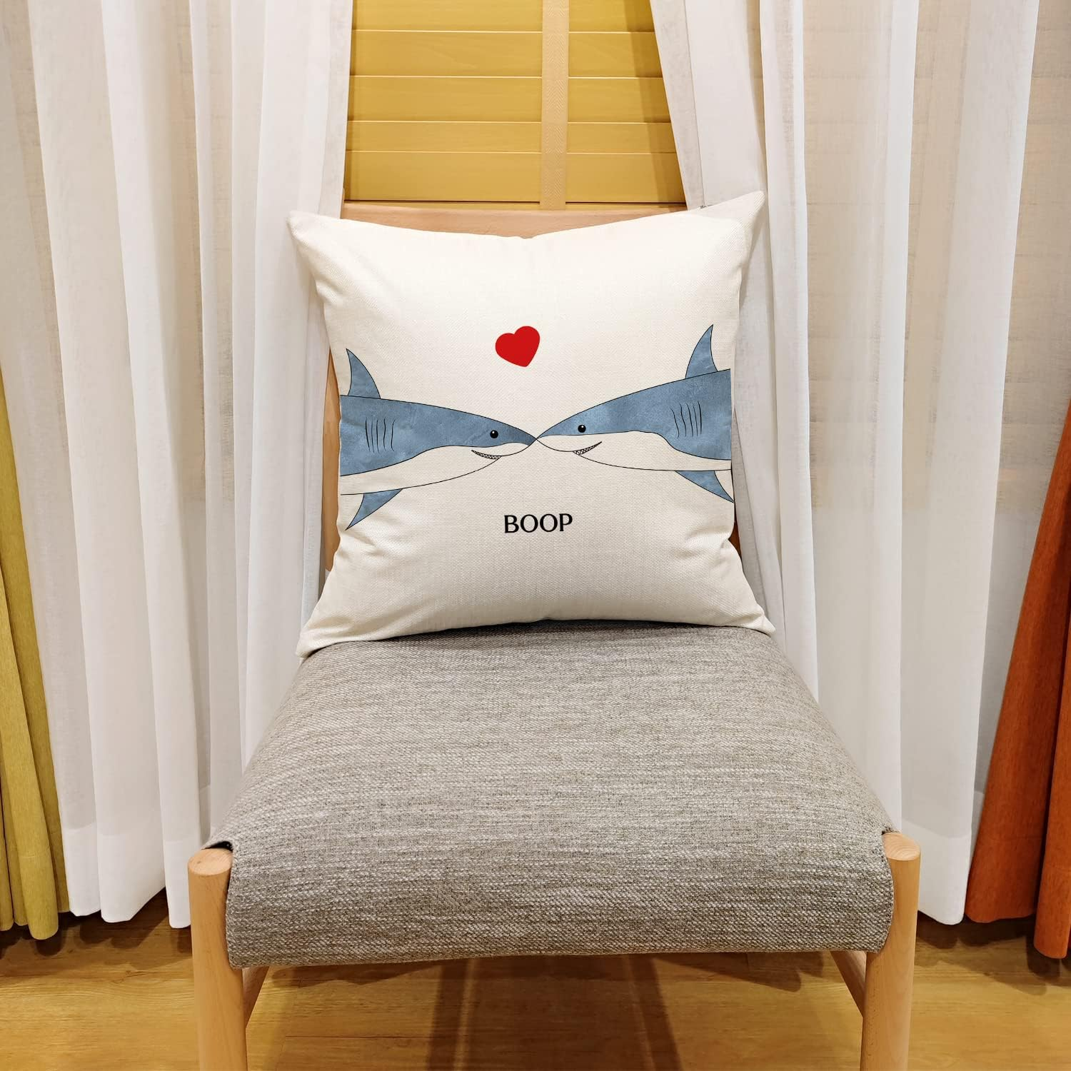 Ocean Animals Themed Shark Throw Pillow Cover, Boop Pillowcase, Funny Birthday Gift, Valentine'S Day Decor for Home Bedroom Sofa Living Room, 18X18 Inch (8D328)