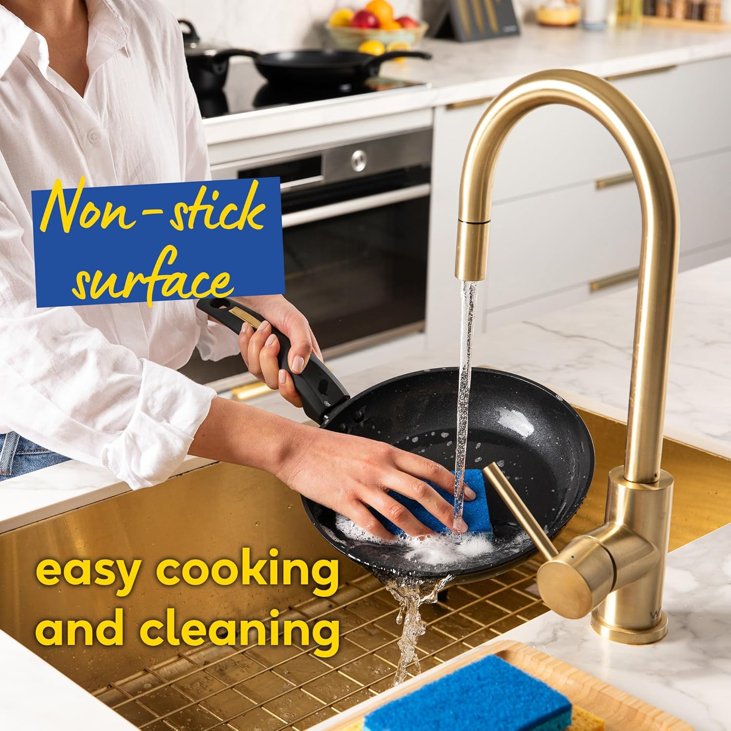 Russell Hobbs Noir Gold 28Cm Frypan, RHCW28FNG, Induction Compatible, Soft Touch Bakelite Handle, Easy Clean Non-Stick Surface, Stylish Gold Accents image number 1