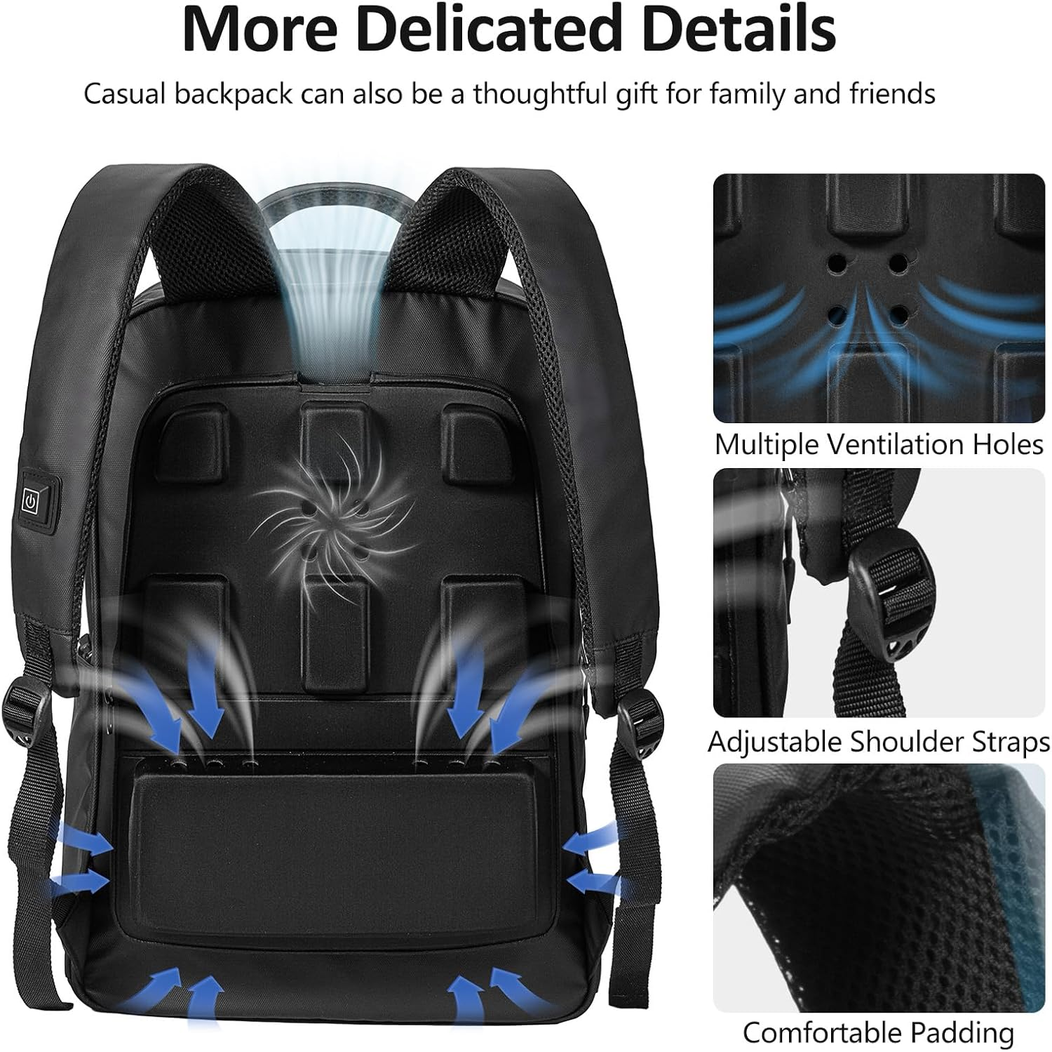 Two Shoulder Bag, Travel Backpack with Cooling Fan 3 Levels of Wind Waterproof Sport Daypack with USB Port Casual Laptop Backpack for Trip School Office image number 5