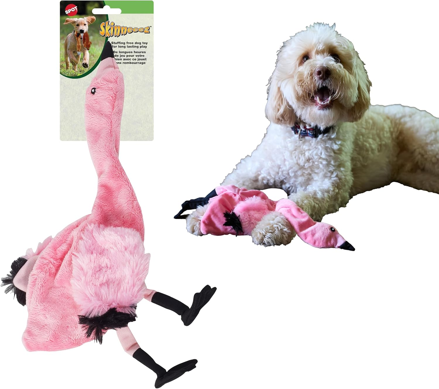 SPOT by Ethical Products Skinneeez - the Original Stuffless Stuffingless Dog Toys - Squeak Toys Tug Toy Small Dogs and Large Dogs Puppy Chew Toy Alternative Interactive Dog Toy - Flamingo - Large
