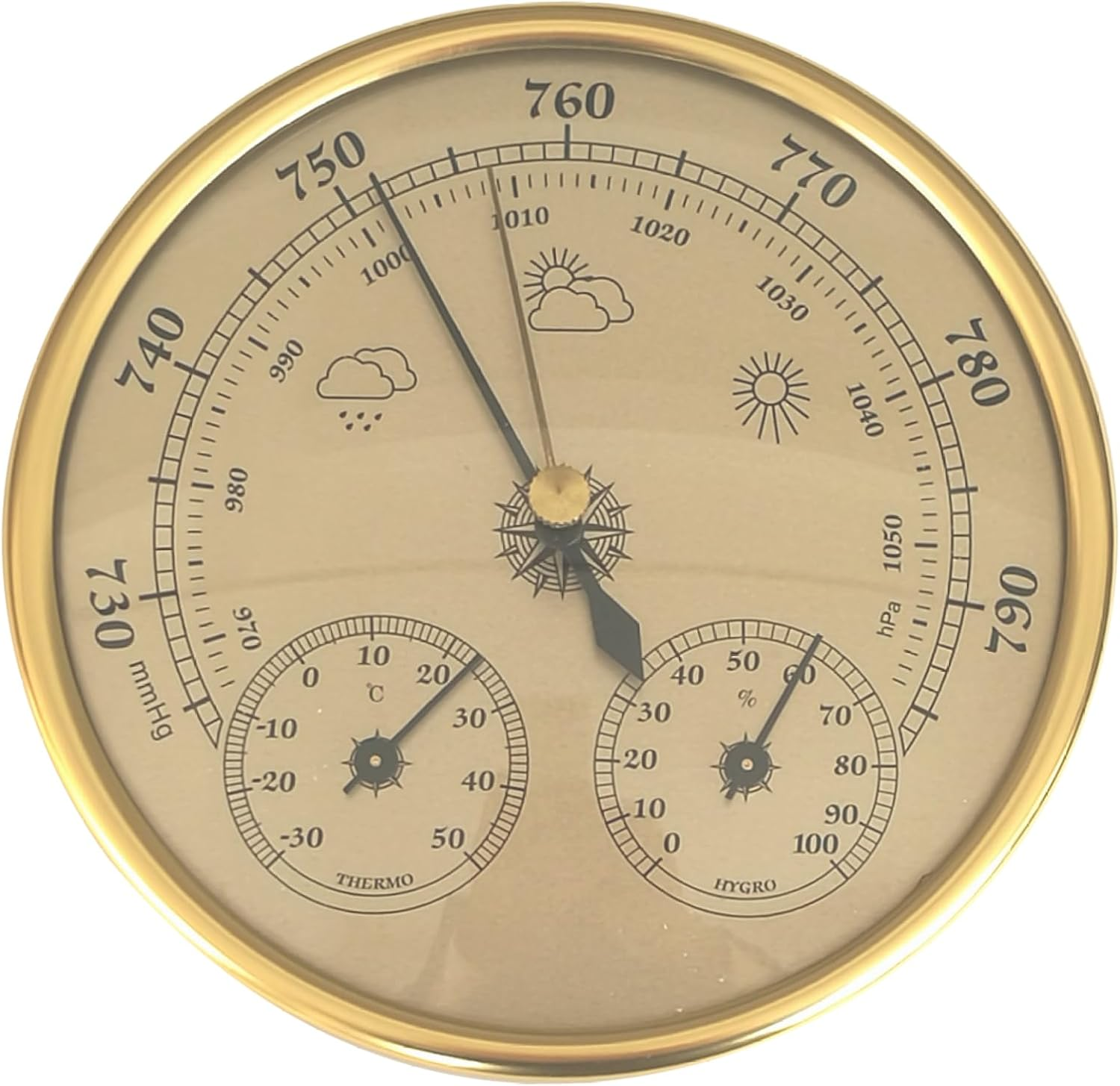 Barometer 3 in 1 Barometer Indoor 5 Inch in Dia Metal Barometer Thermometer Hygrometer Golden Weather Barometer with Temperature Humidity Weather Station for Indoor Outdoor Home image number 6