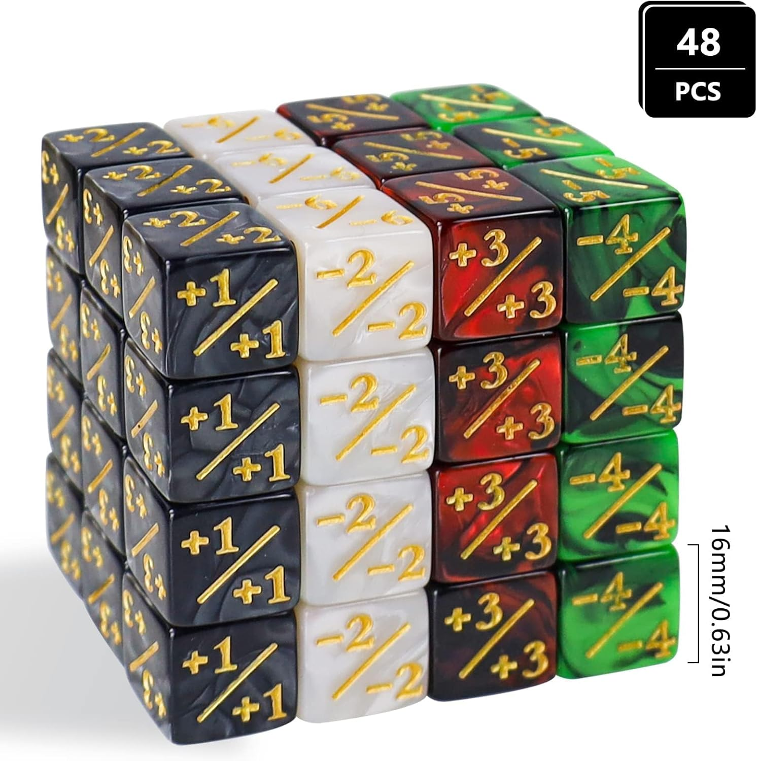 48 Pieces MTG Dice Counters Token Dice, Magic the Gathering Glitter Sparkle Dice, Loyalty Dice Starry Marble D6 Dice Cube Compatible with MTG, CCG, Card Gaming Accessory, 4 Colors image number 5