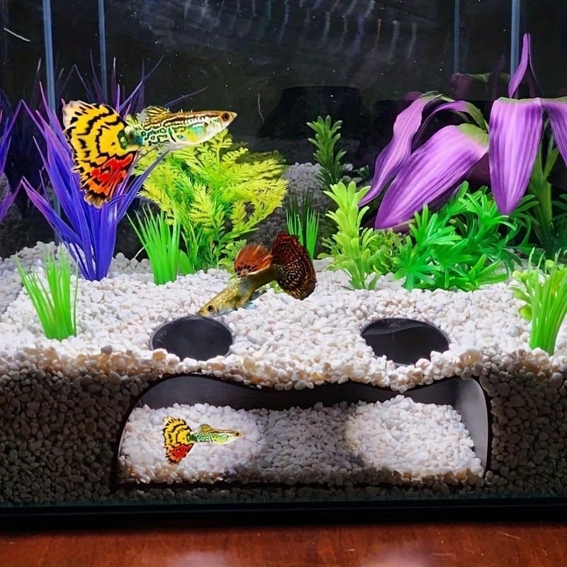 Limcryspp 2-Piece Aquarium Cave Shelter, Double-Hole Underground Tunnel Decoration, Natural Rock Shape, Suitable for Fish Breeding, Shrimp and Gravel Landscaping (White) - White image number 5